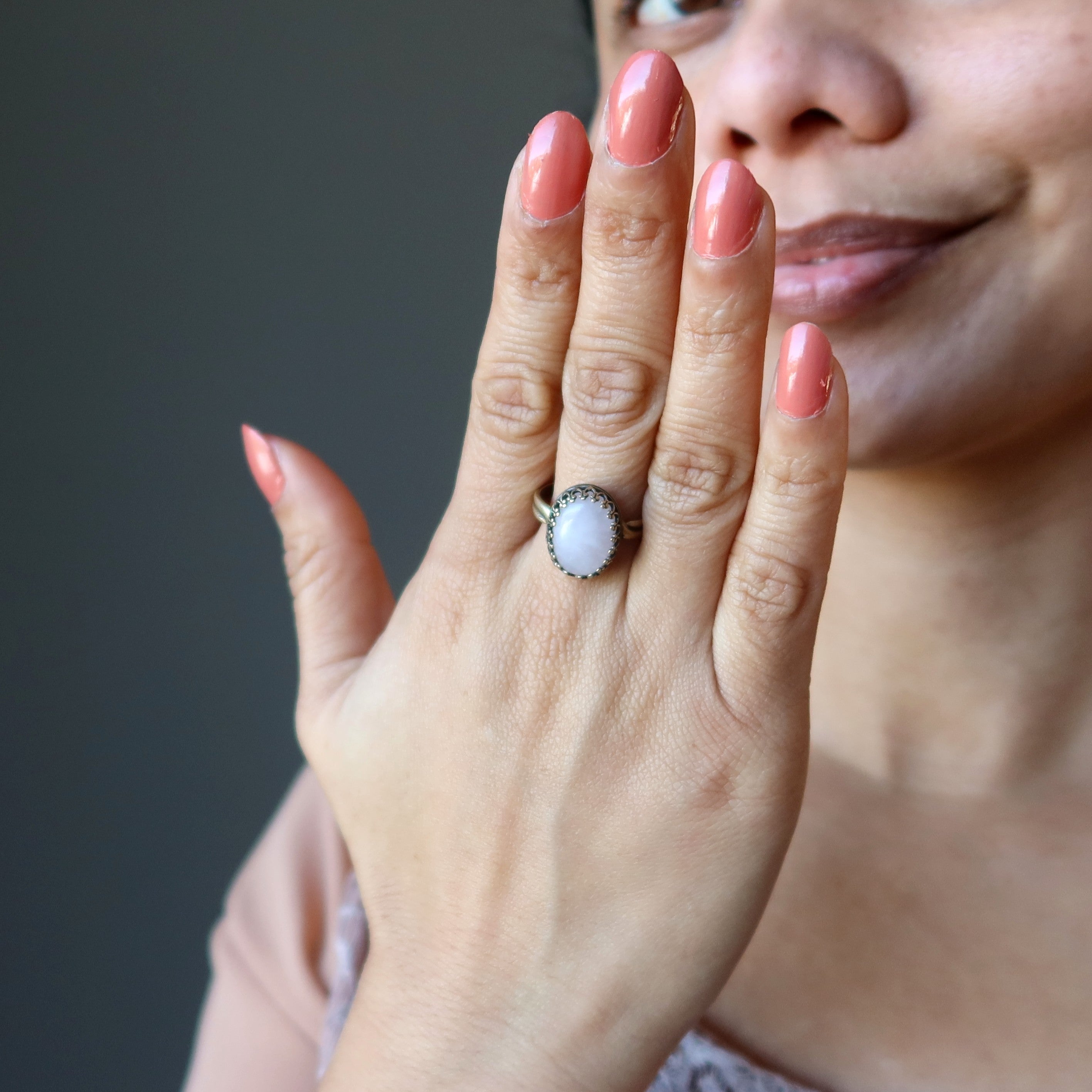 Rosenquarzring Fokus auf Liebe Messing Verstellbar
