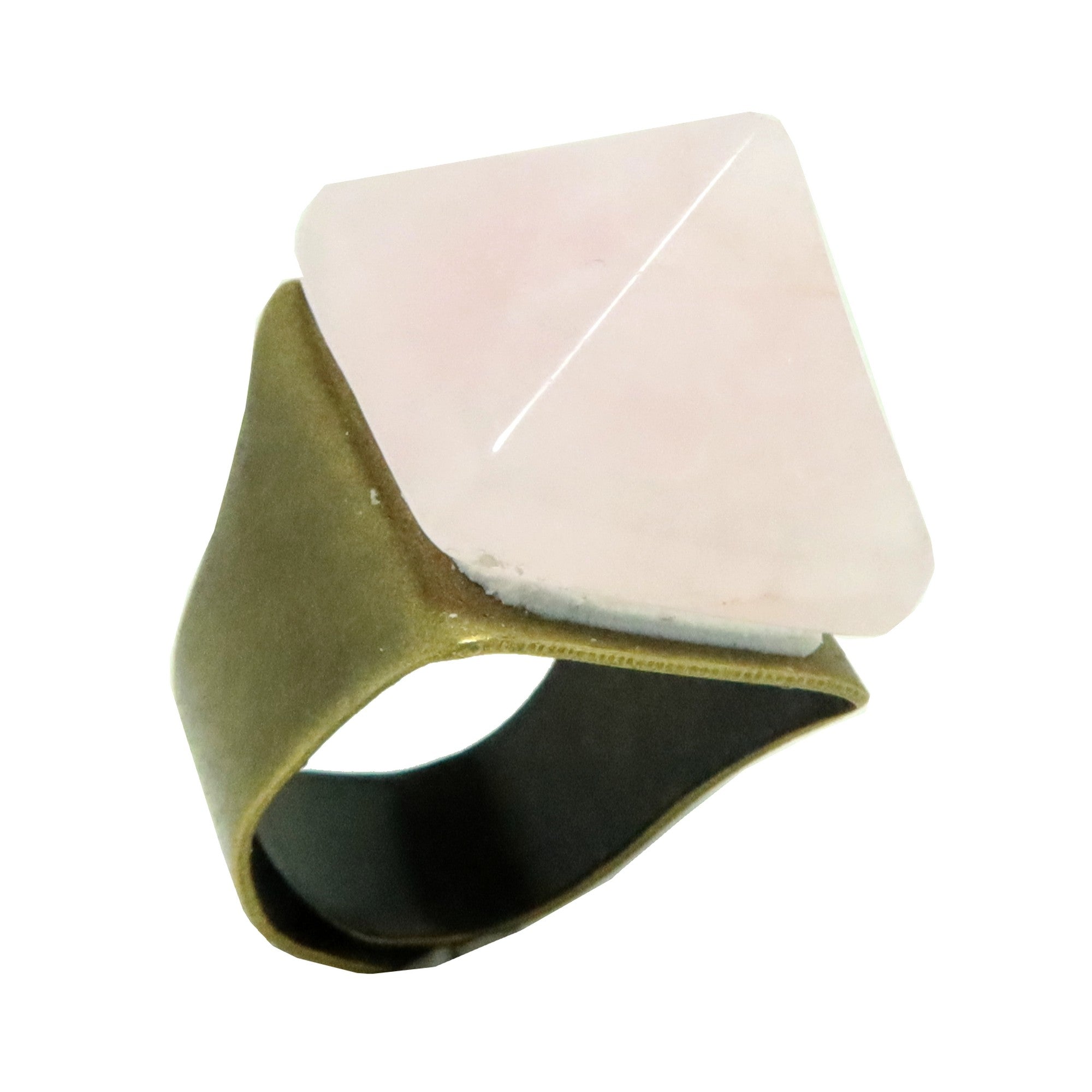 Rose Quartz Ring Pink Pyramid Bronze Adjustable