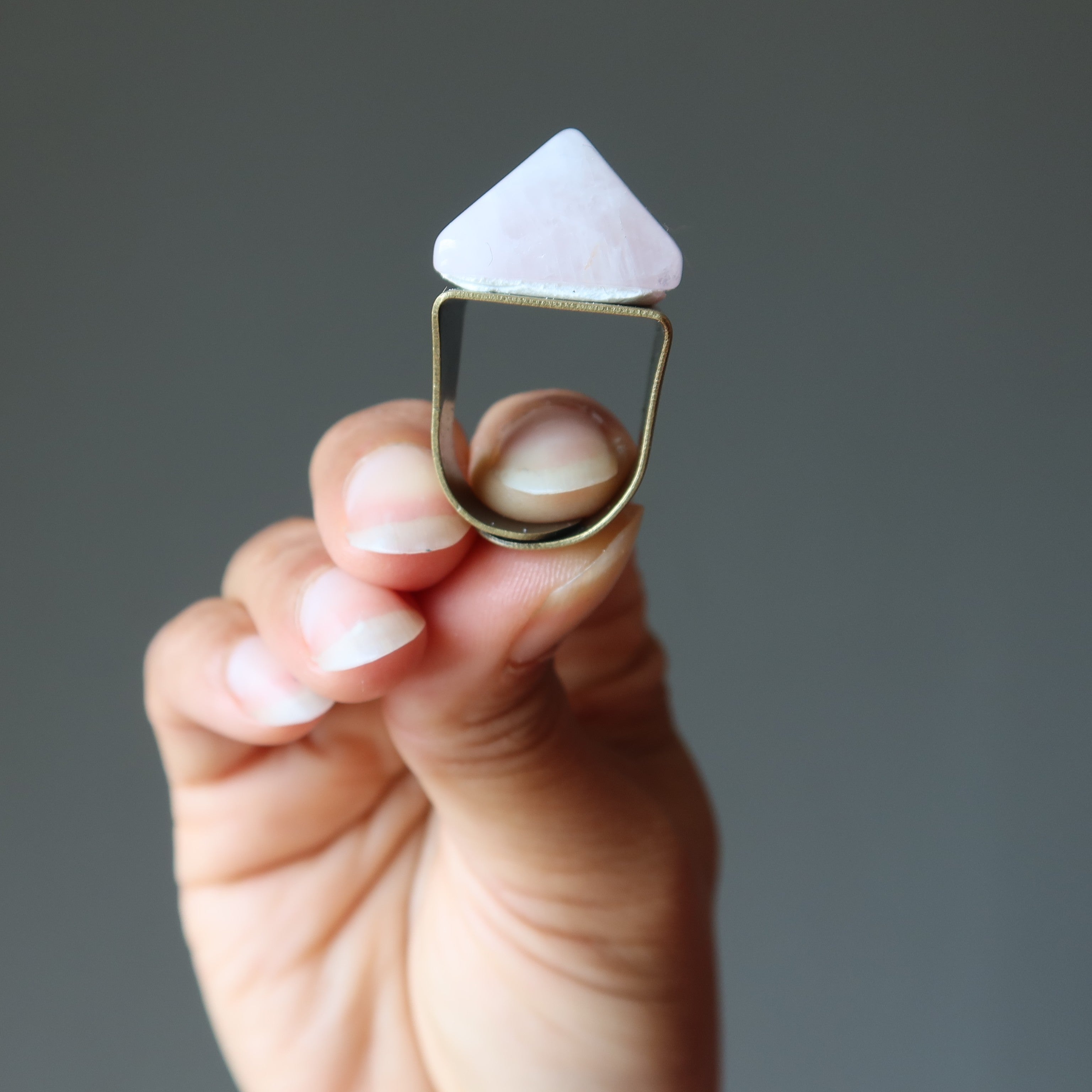 Rose Quartz Ring Pink Pyramid Bronze Adjustable
