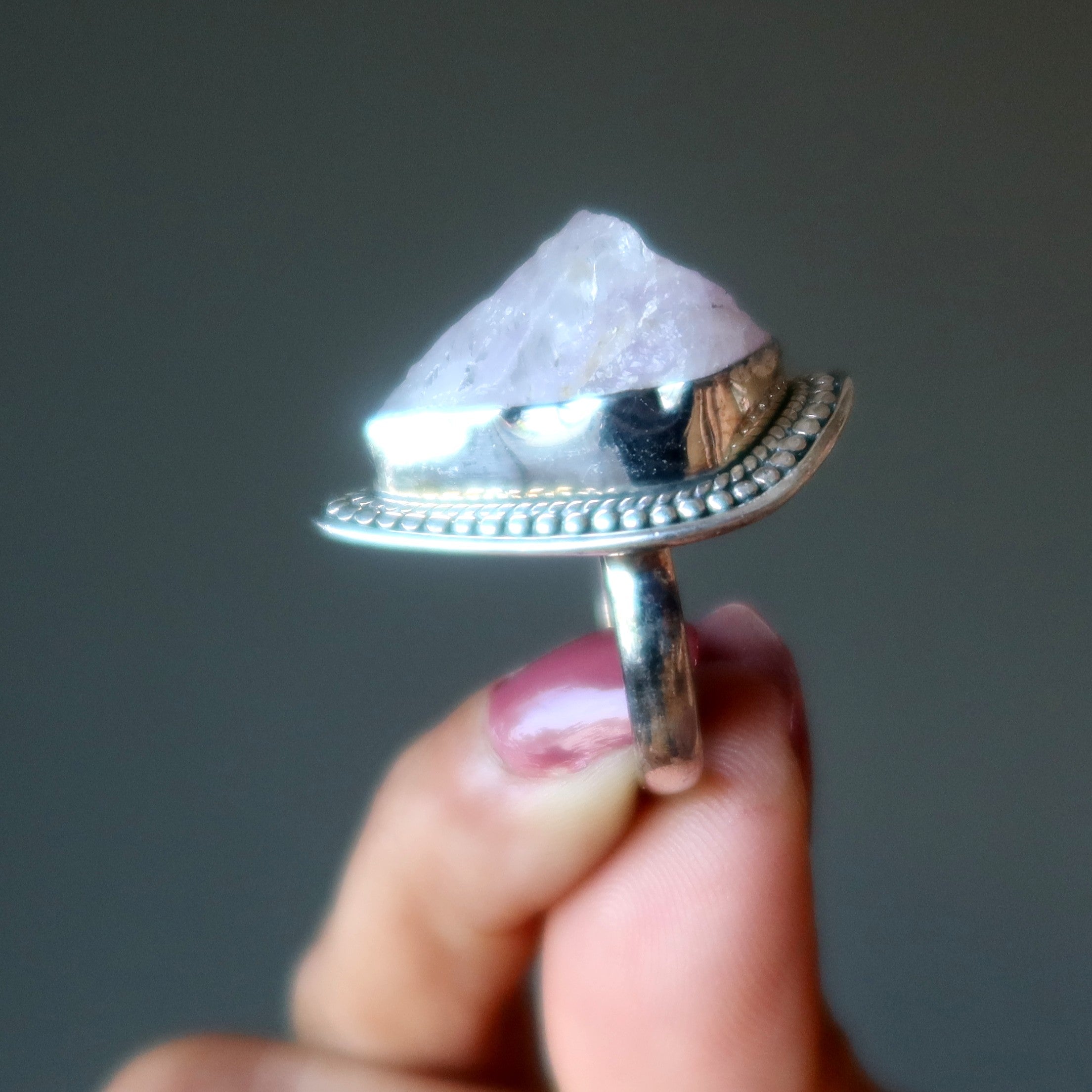 Rose Quartz Ring Raw Love Sterling Silver Size 8.75