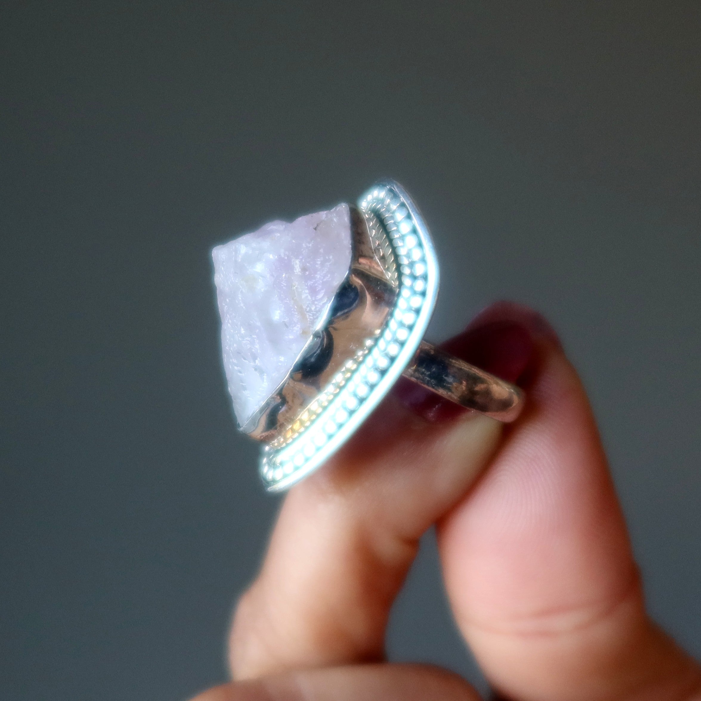Rose Quartz Ring Raw Love Sterling Silver Size 8.75