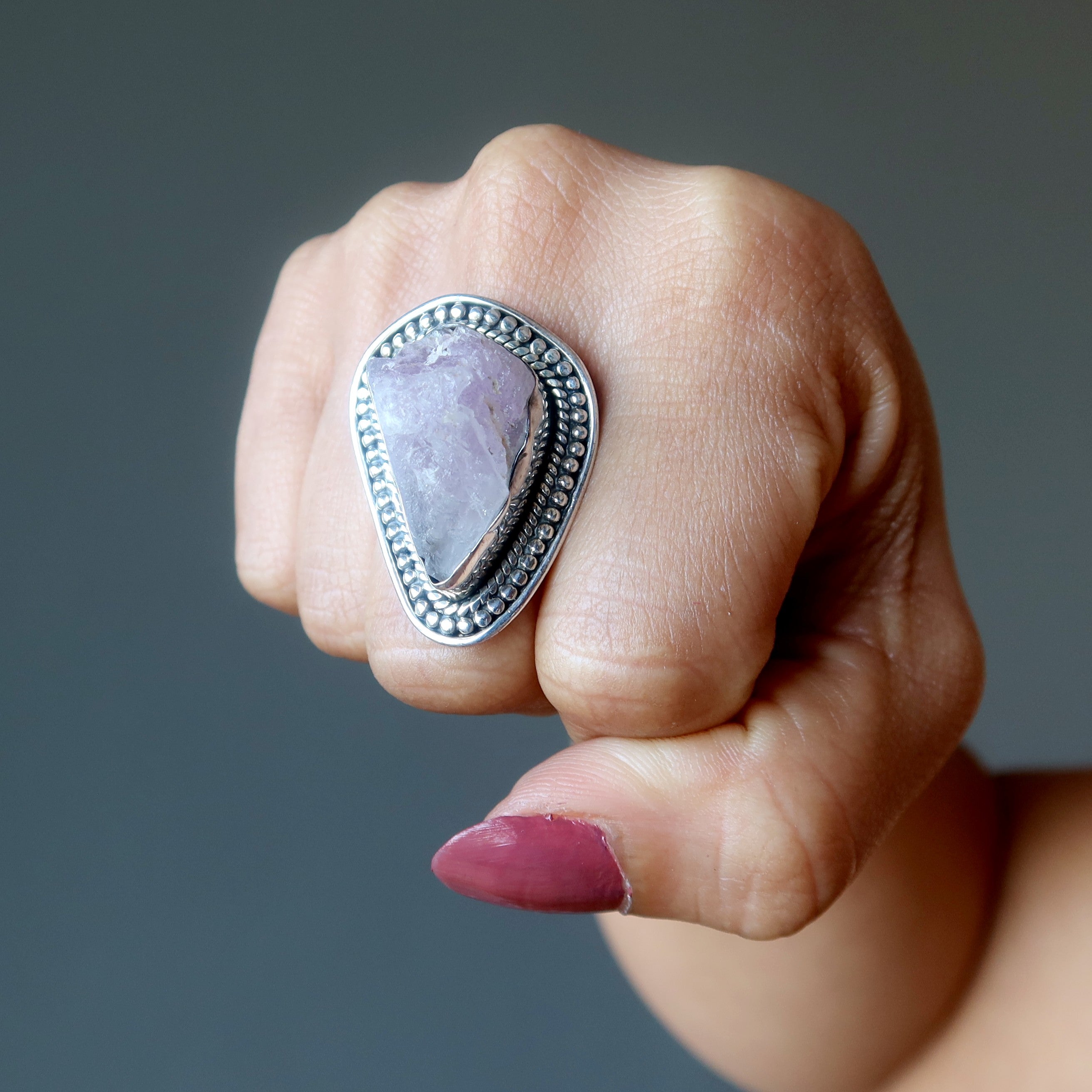Rose Quartz Ring Raw Love Sterling Silver Size 8.75