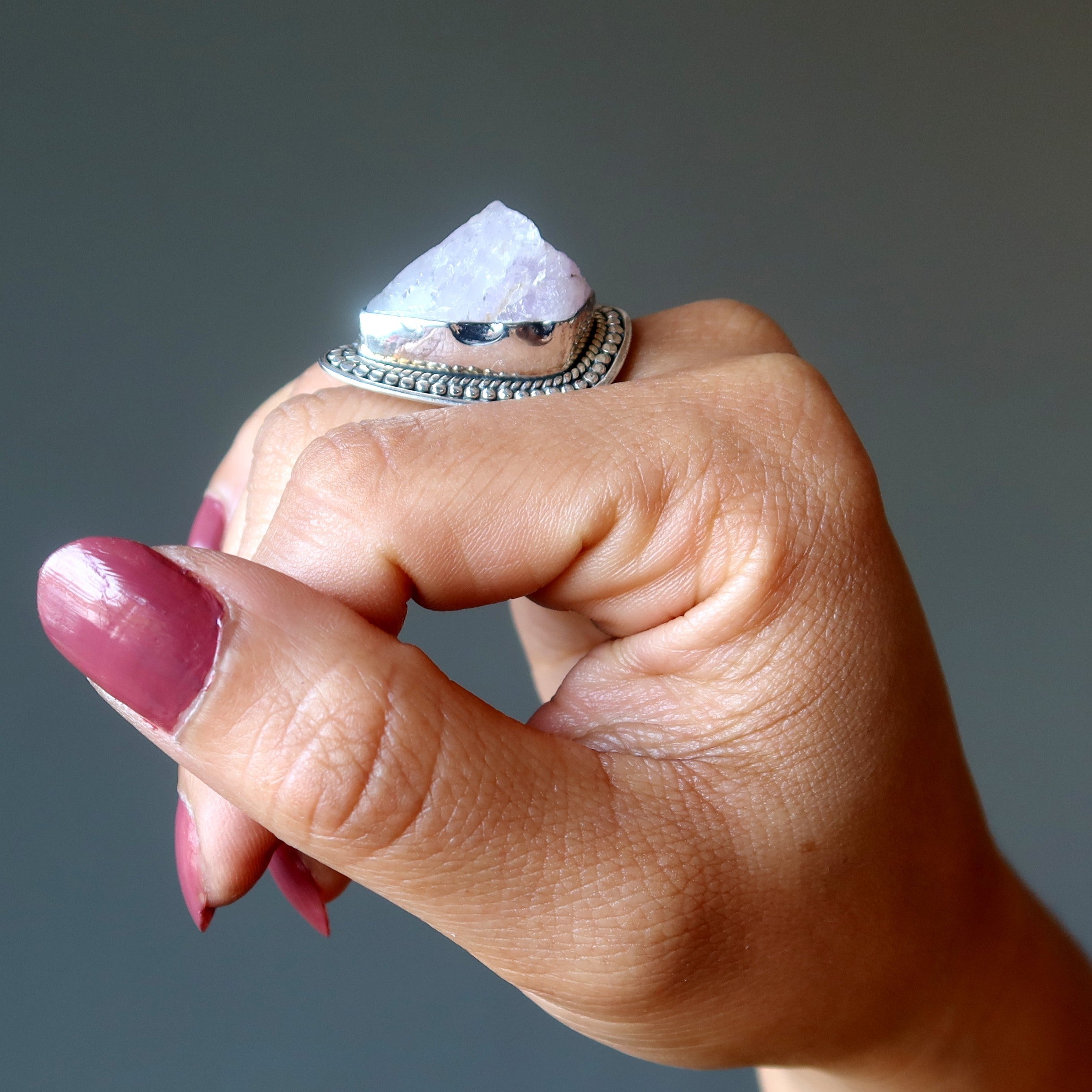 Rose Quartz Ring Raw Love Sterling Silver Size 8.75