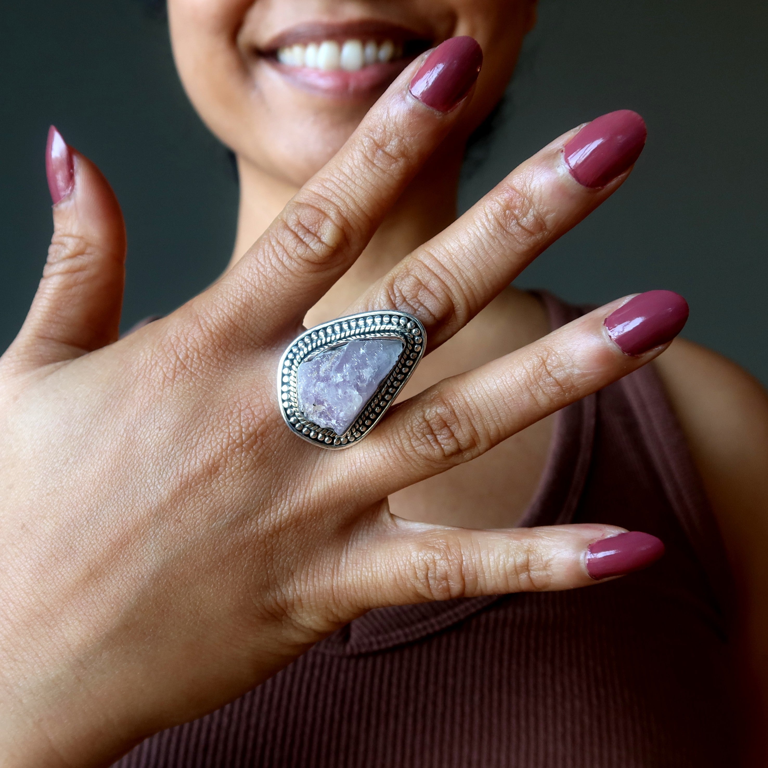 Rose Quartz Ring Raw Love Sterling Silver Size 8.75