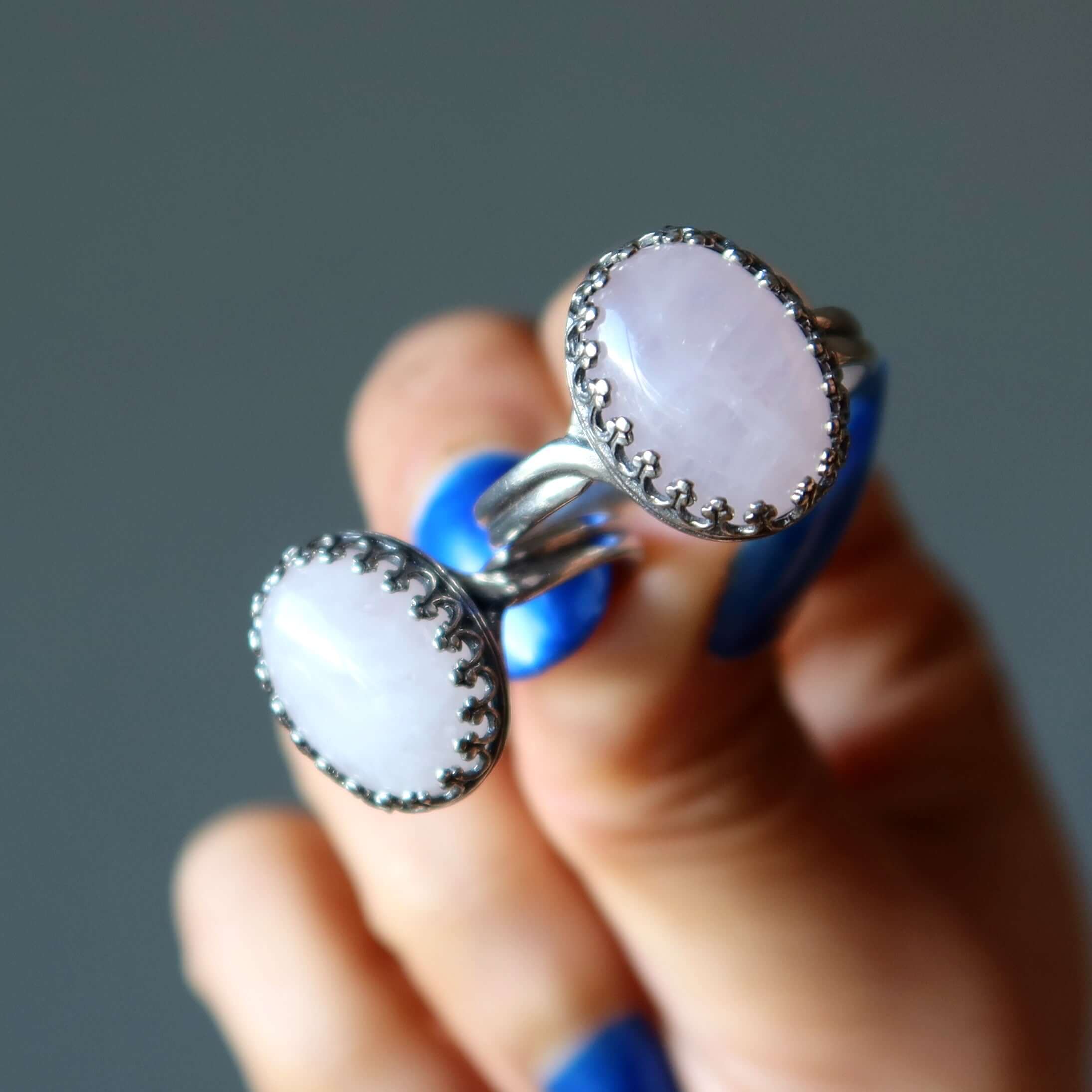 Rose Quartz Ring Classic Sterling Silver Adjustable