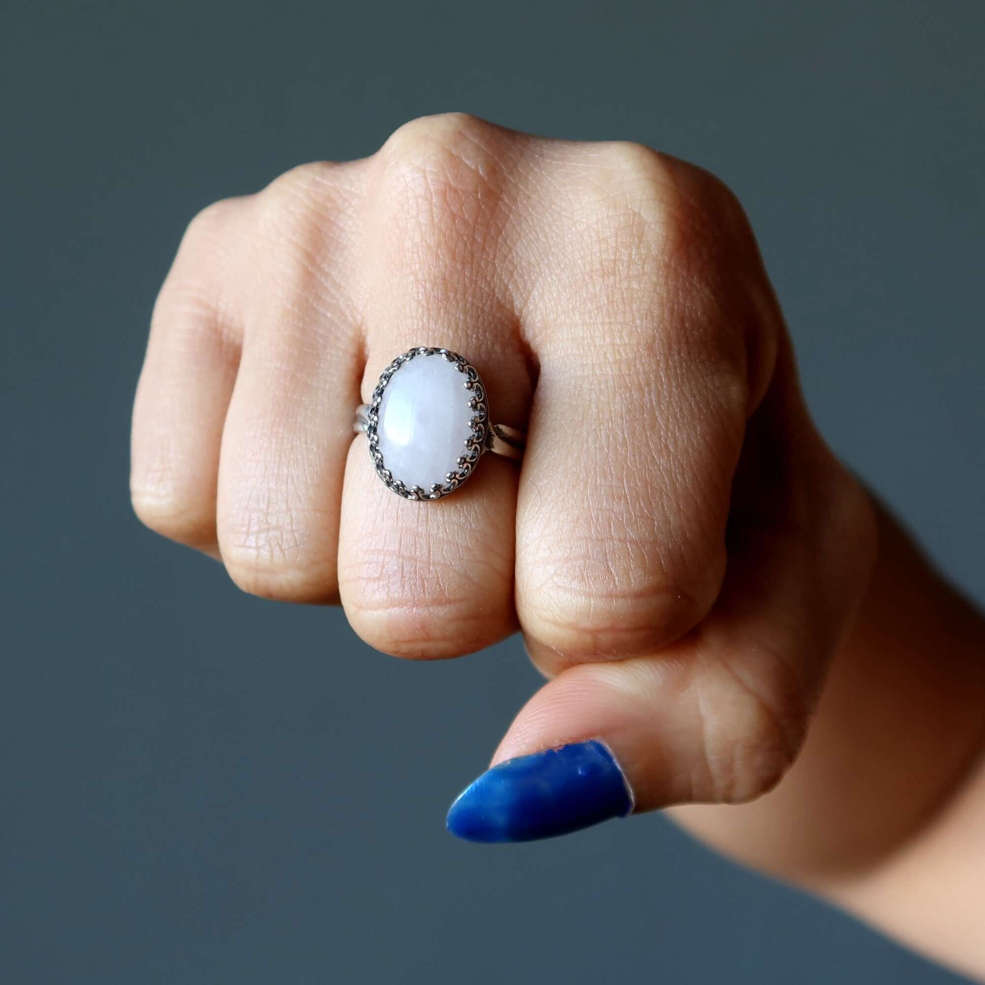 Rose Quartz Ring Classic Sterling Silver Adjustable