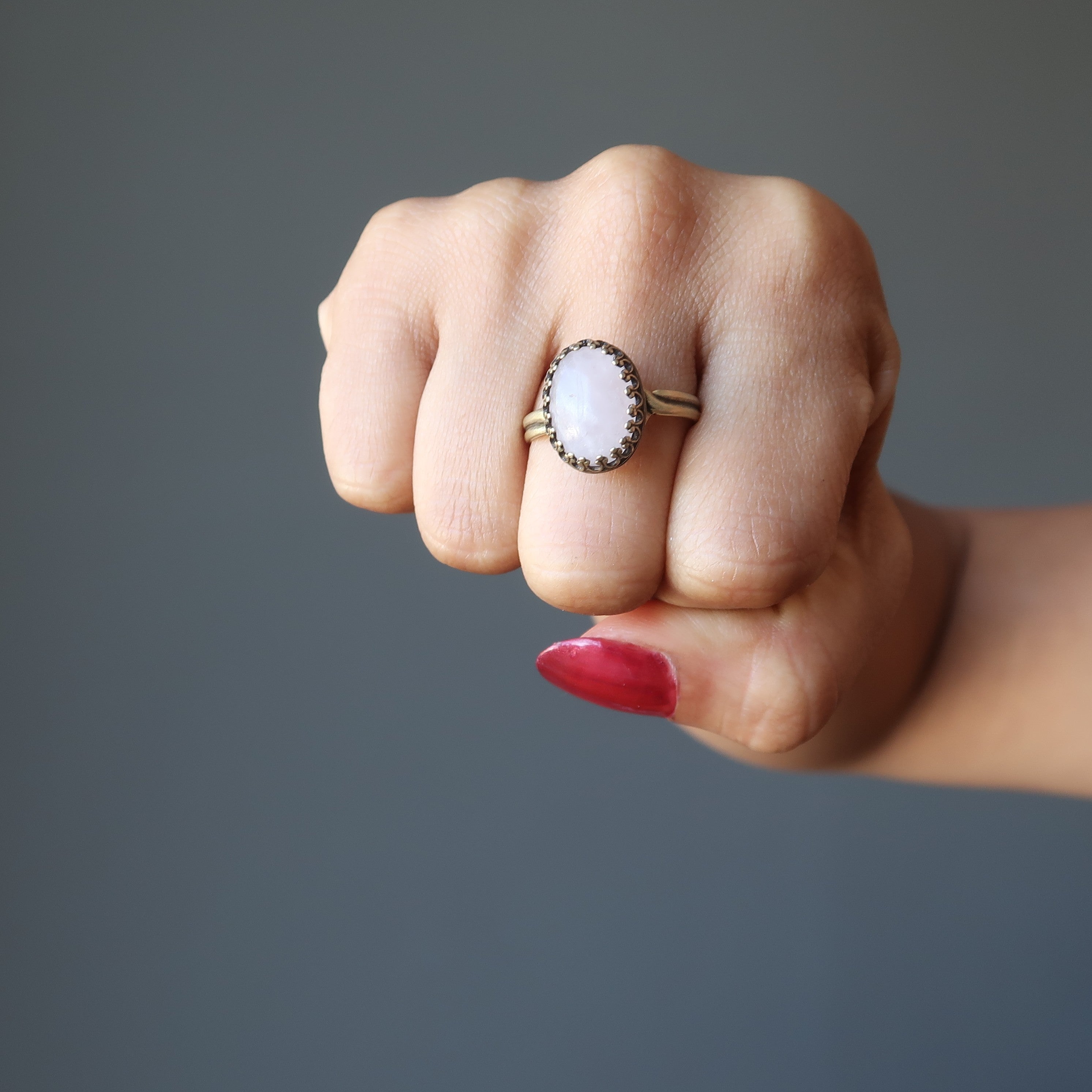 Rosenquarzring Fokus auf Liebe Messing Verstellbar