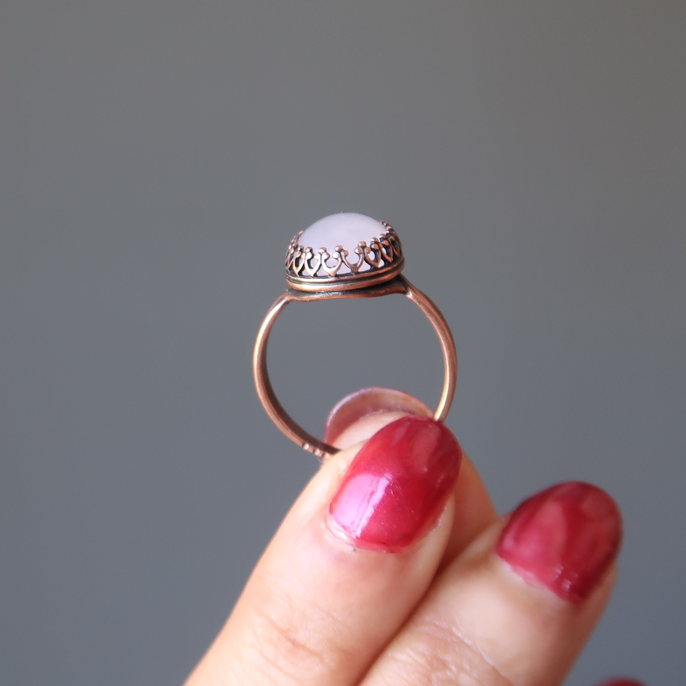 Rose Quartz Ring Miracle Oval Gem Copper Adjustable