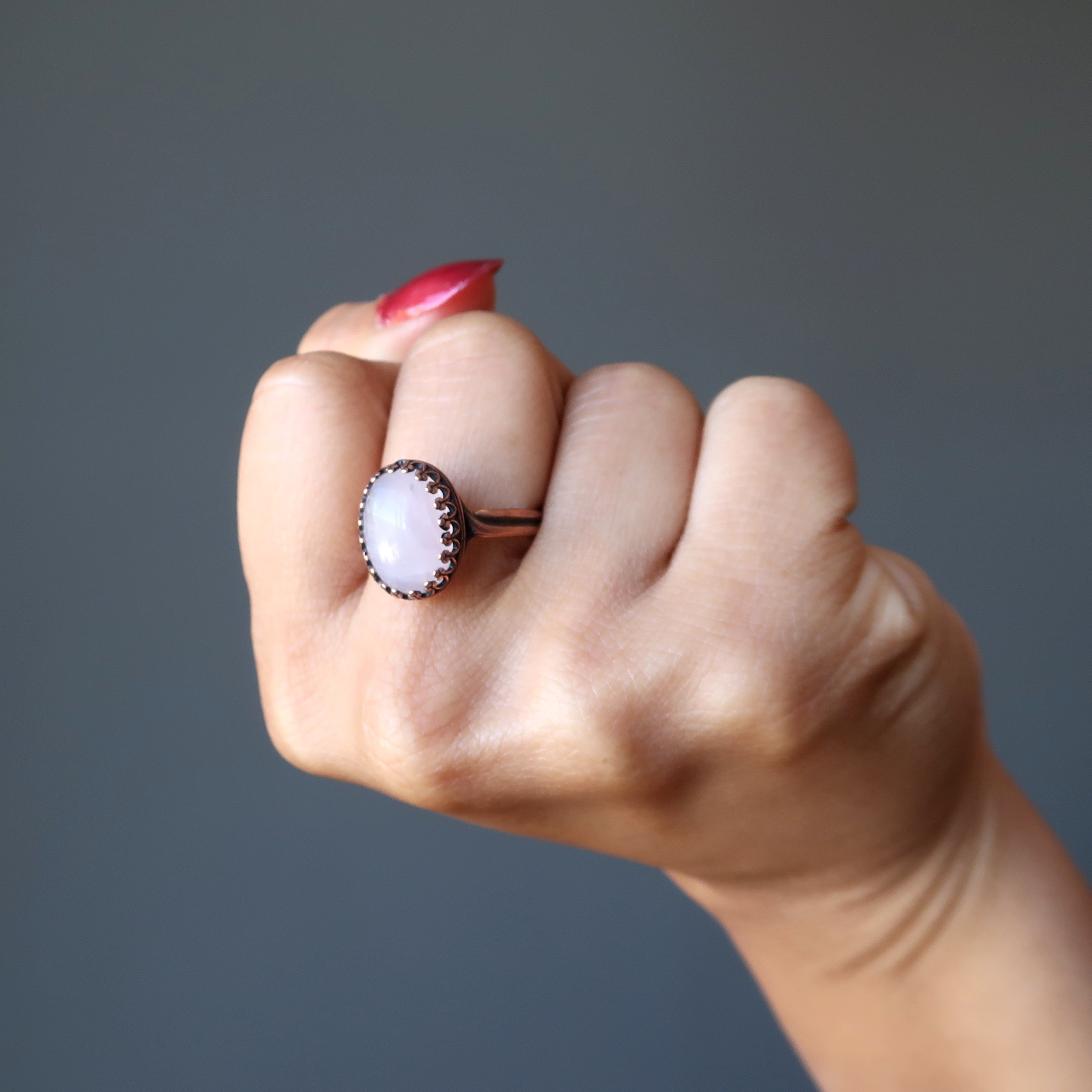 Rose Quartz Ring Miracle Oval Gem Copper Adjustable