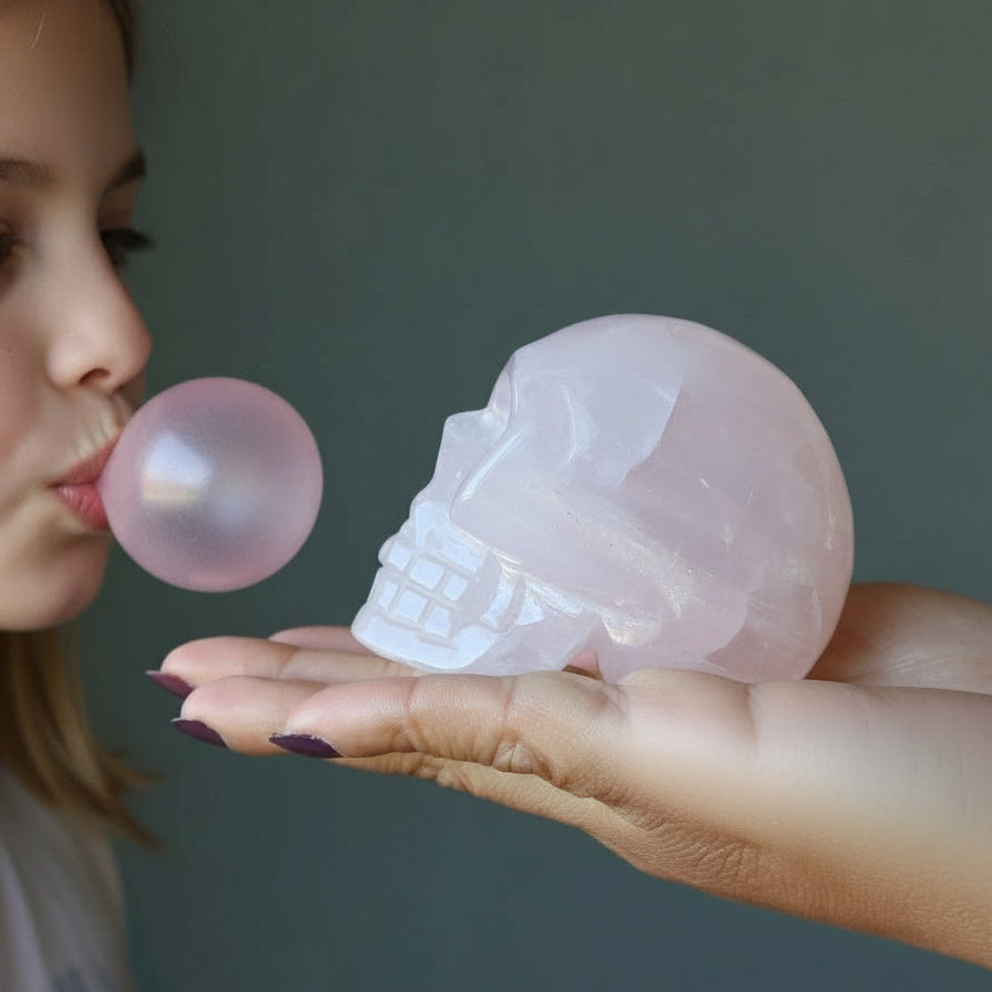 Rose Quartz Skull Love Serenity Crystal Carving
