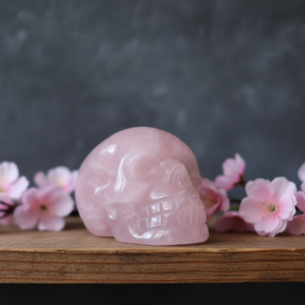 Rose Quartz Skull Love Serenity Crystal Carving