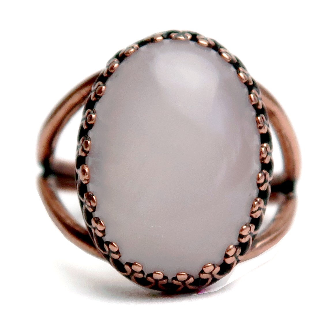 Rosenquarz Ring Zeitloses Antik-Kupfer Verstellbar