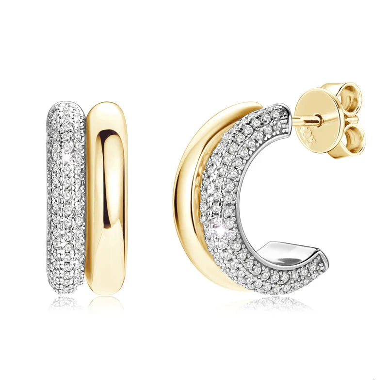 Boucles d'oreilles clous en moissanite taille ronde en forme de C en argent sterling 925 pour femme