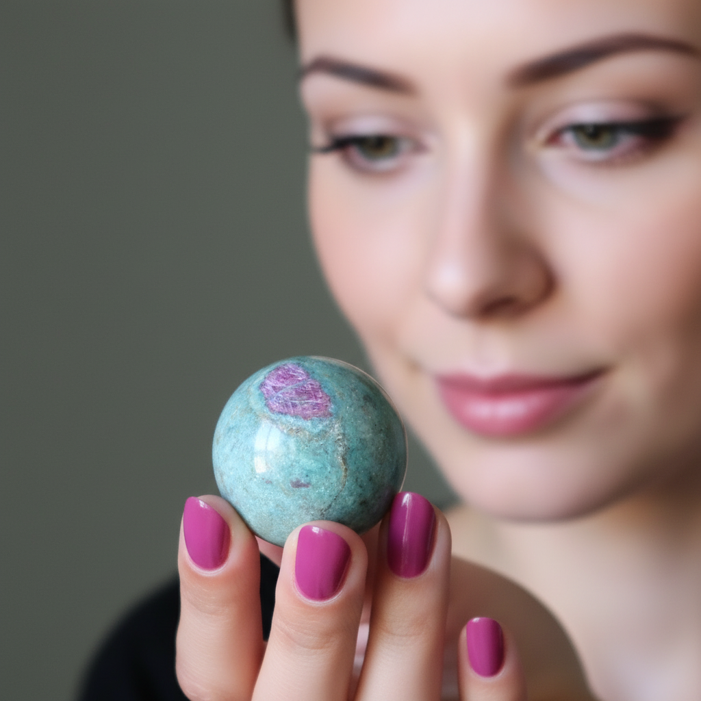 Sphère de rubis fuchsite Boule de cristal Vert pré clair