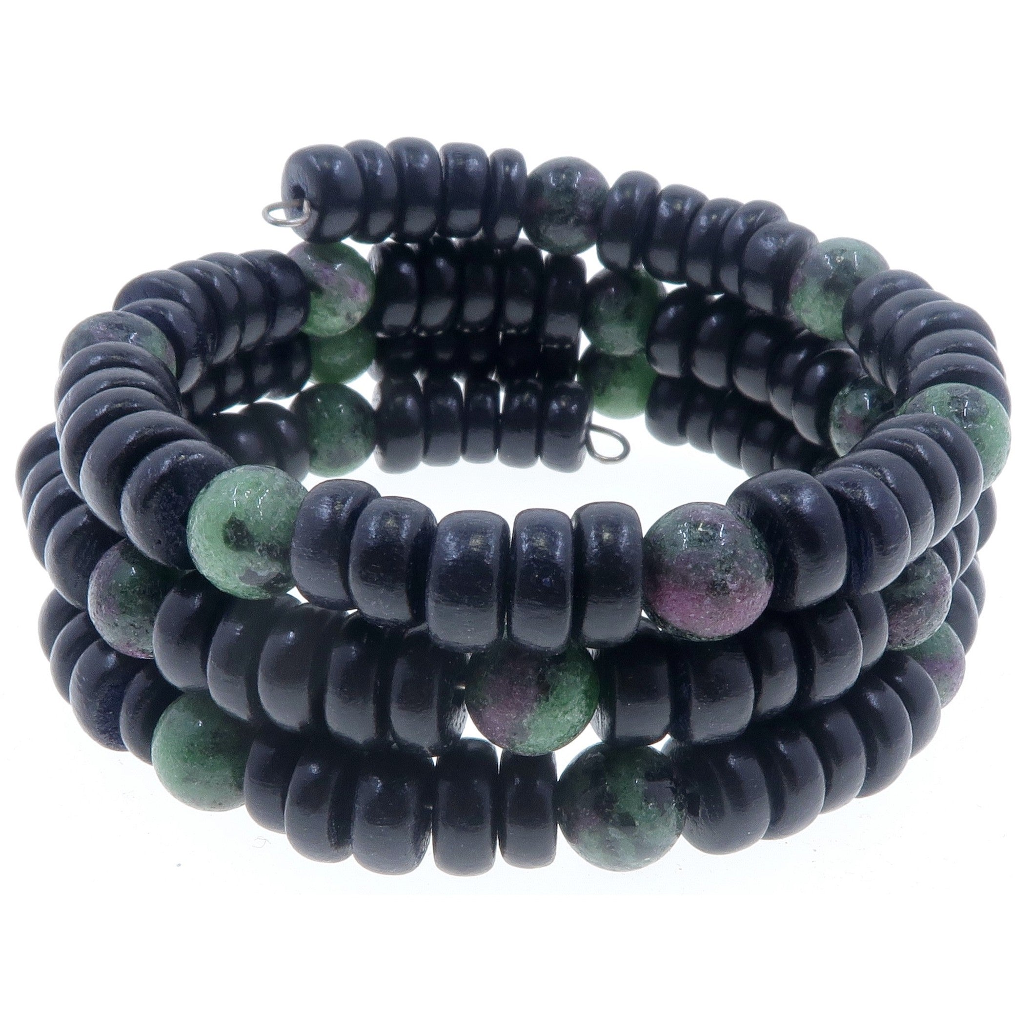Bracelet Ruby Zoïsite Torsade d'Élégance avec Fil Mémoire et Bois