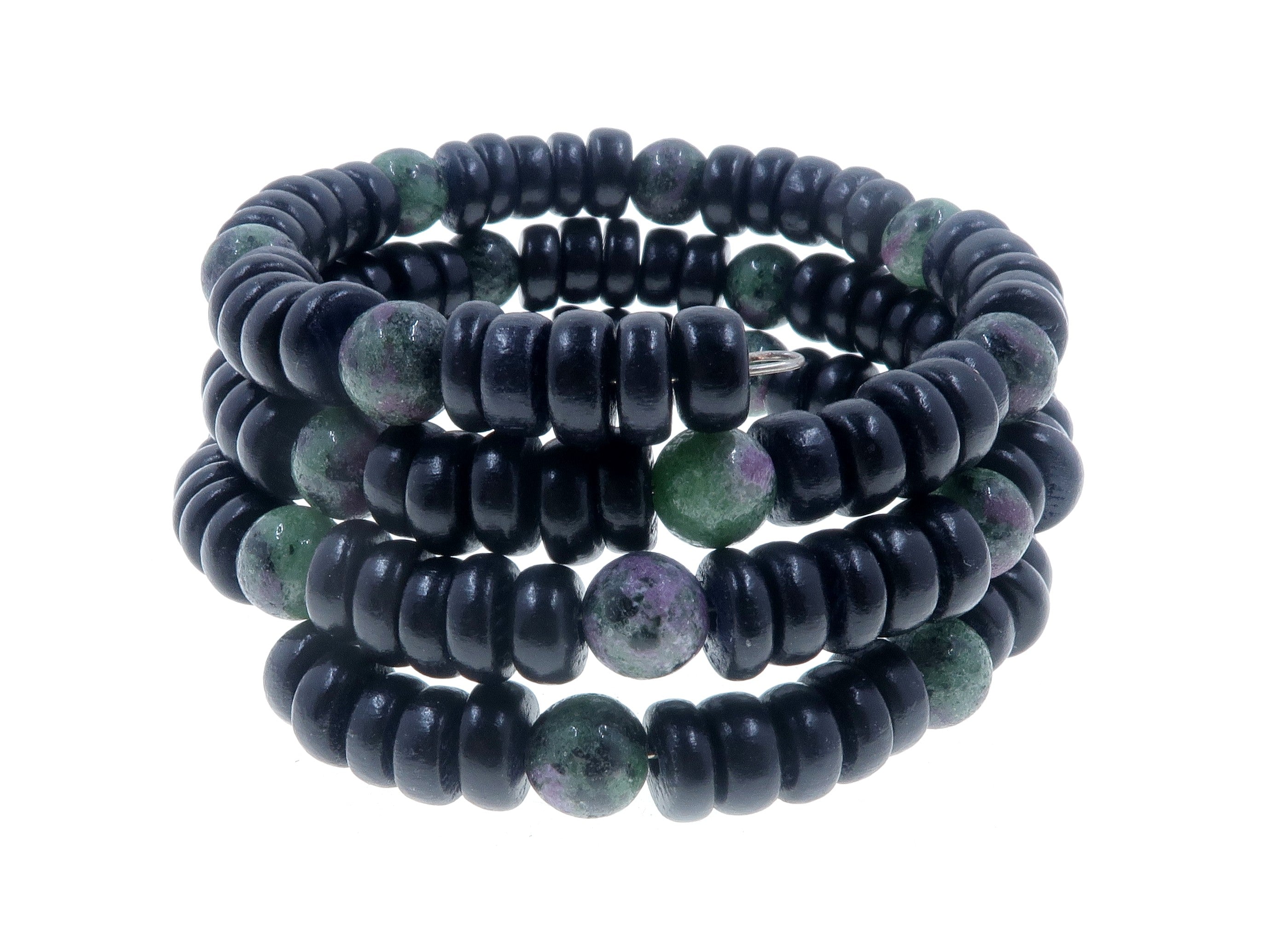 Bracelet Ruby Zoïsite Torsade d'Élégance avec Fil Mémoire et Bois