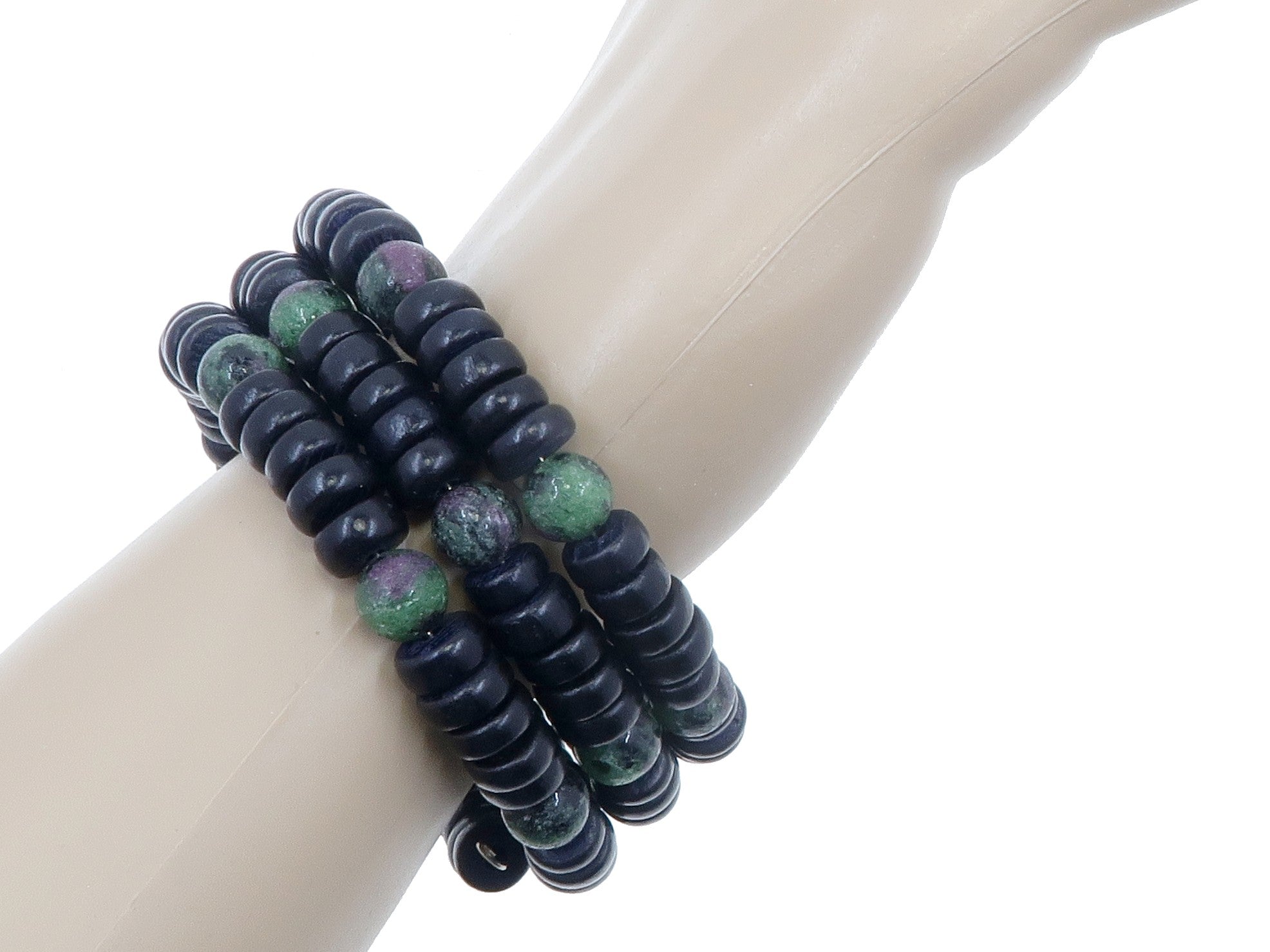 Bracelet Ruby Zoïsite Torsade d'Élégance avec Fil Mémoire et Bois