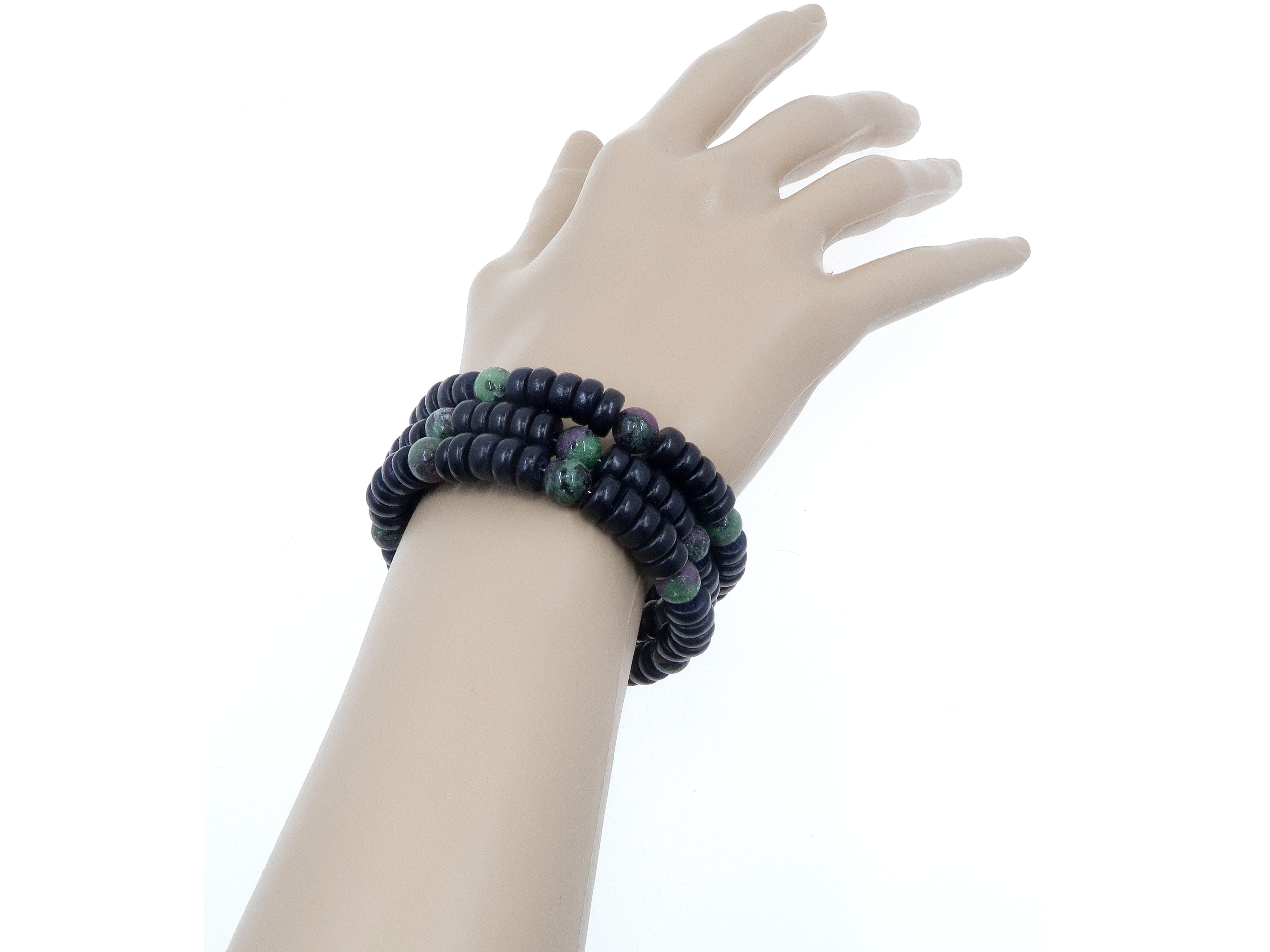 Bracelet Ruby Zoïsite Torsade d'Élégance avec Fil Mémoire et Bois