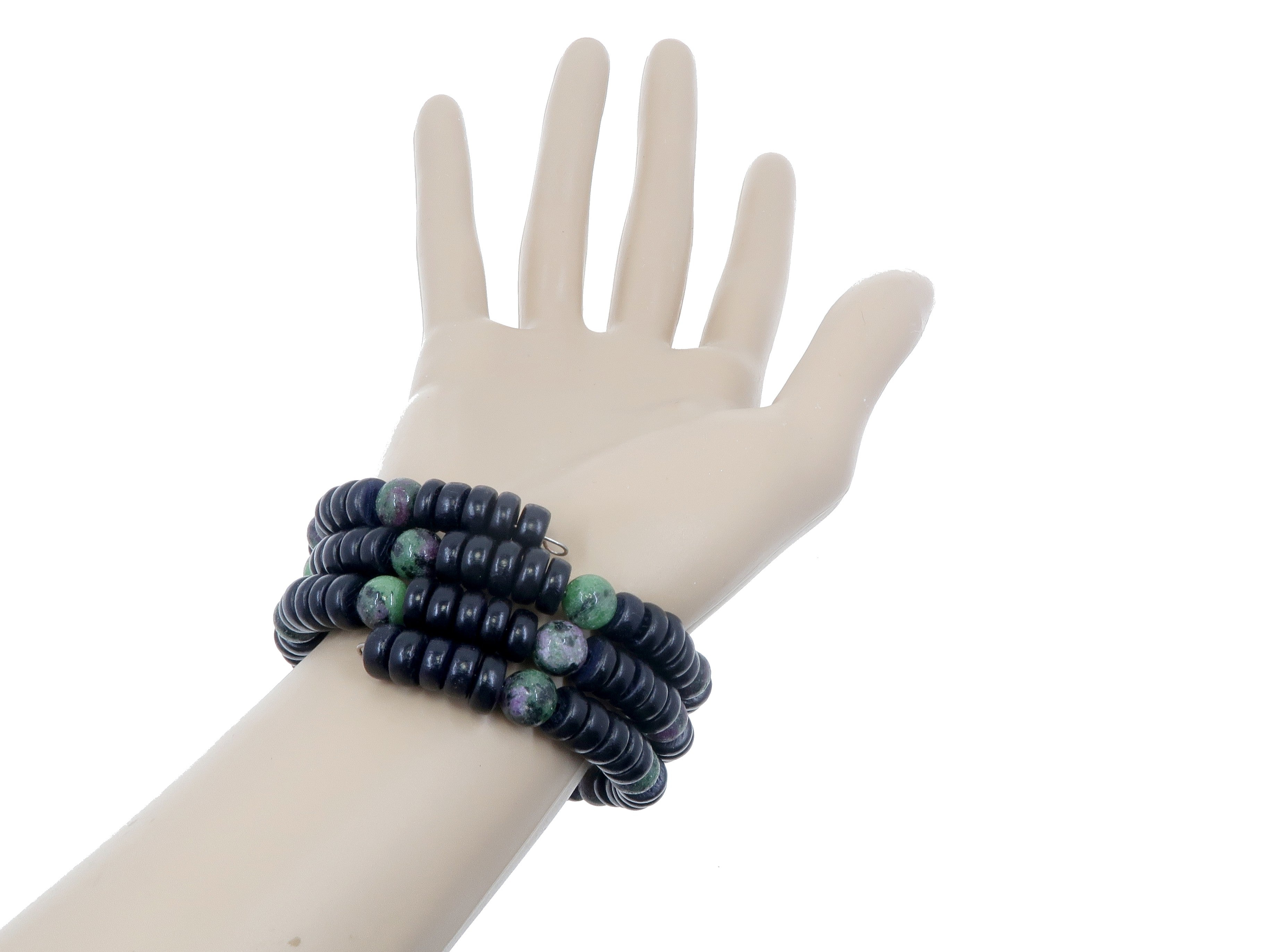 Bracelet Ruby Zoïsite Torsade d'Élégance avec Fil Mémoire et Bois