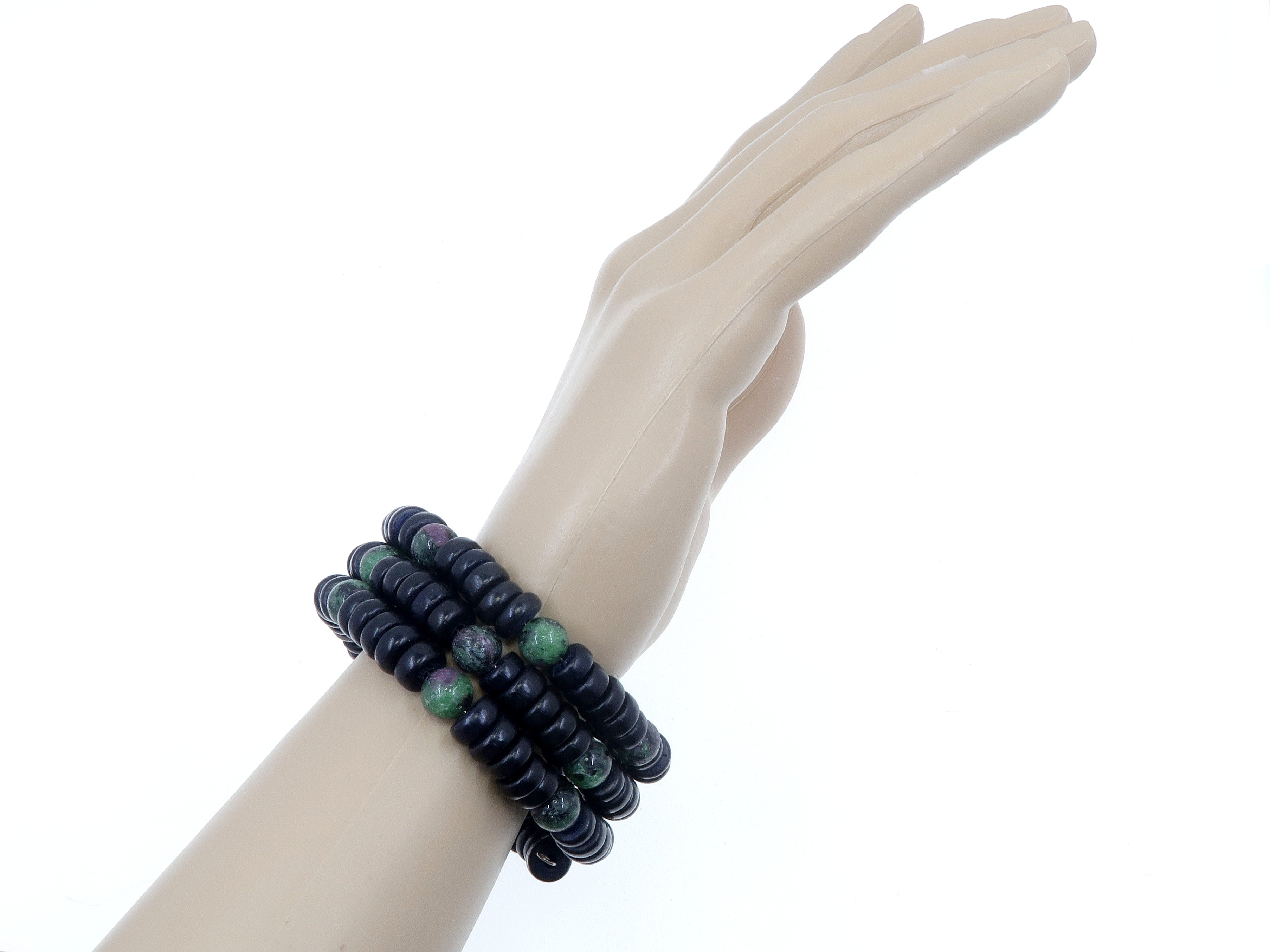 Bracelet Ruby Zoïsite Torsade d'Élégance avec Fil Mémoire et Bois