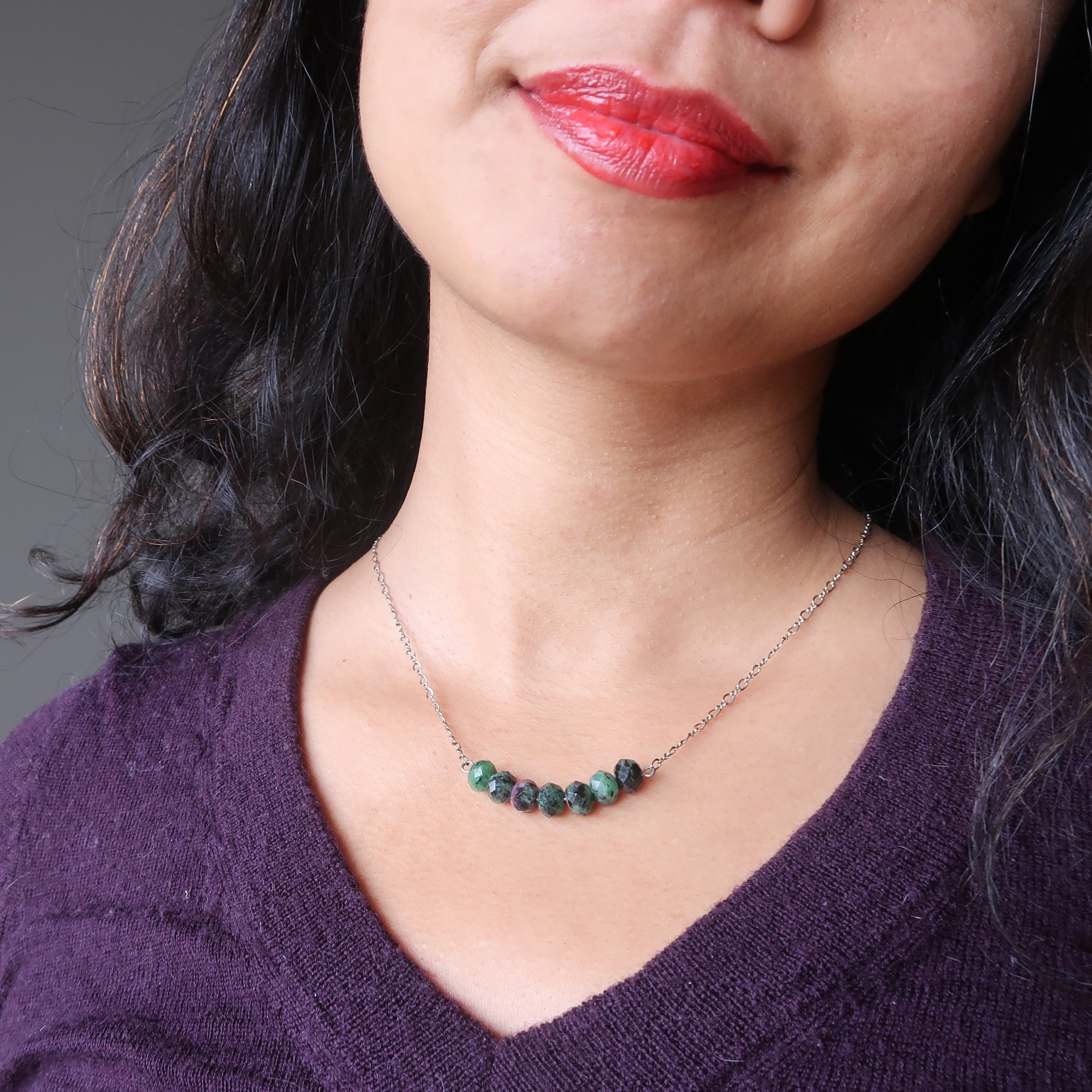 Collier Ruby Zoïsite Amour Chanceux Maillons Argent Sterling