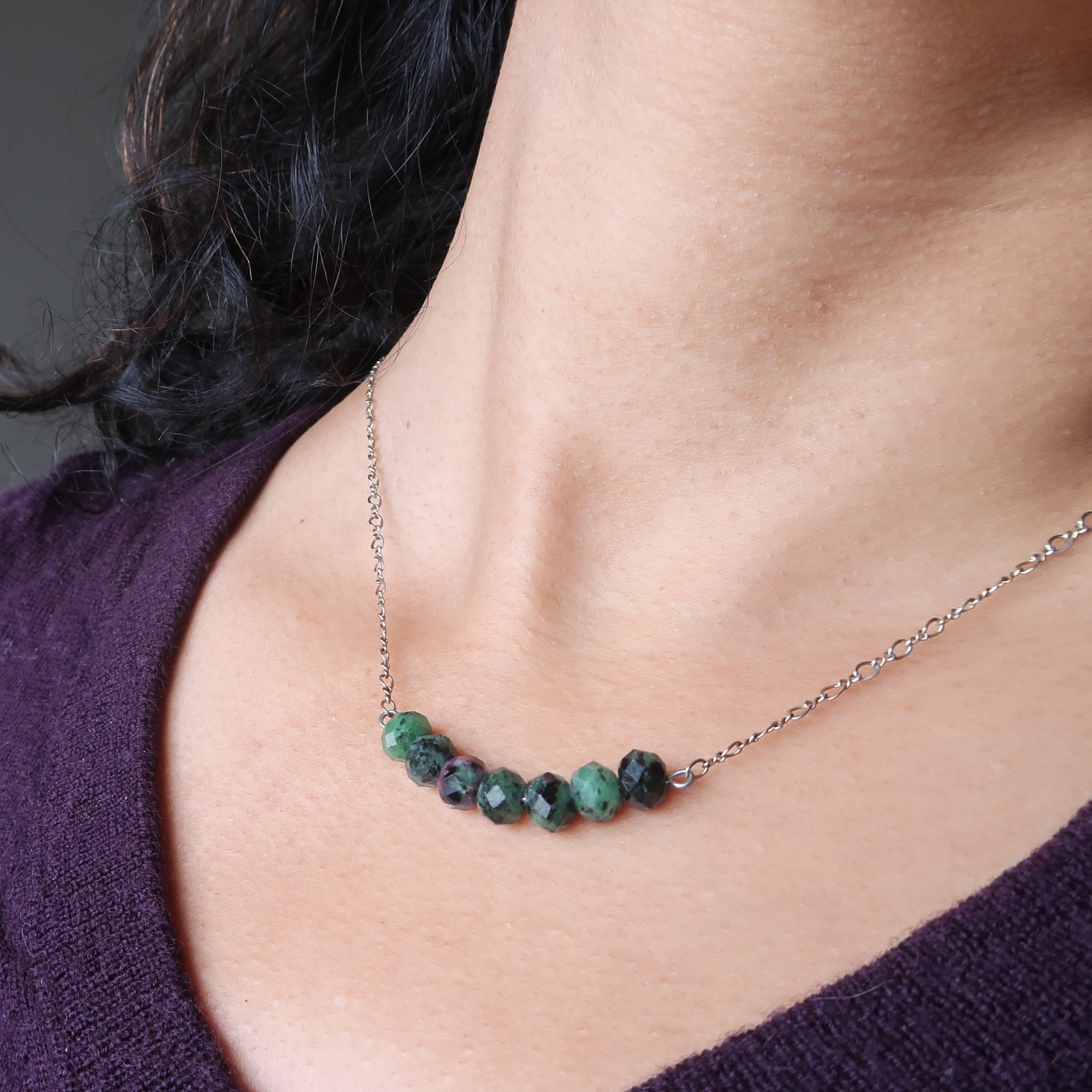 Collier Ruby Zoïsite Amour Chanceux Maillons Argent Sterling