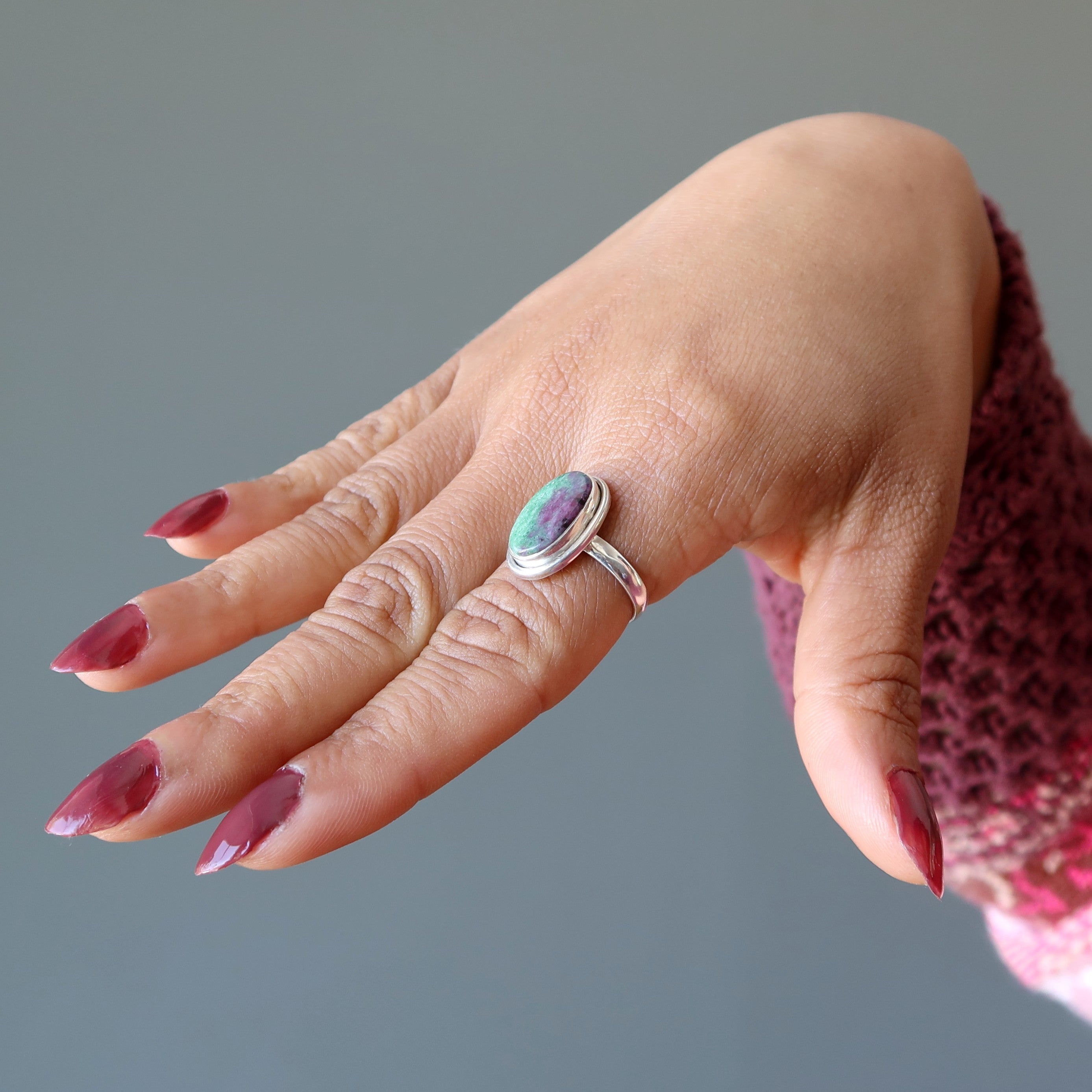 Ruby Zoisite Ring Kisses Sterling Silver Size 6.0