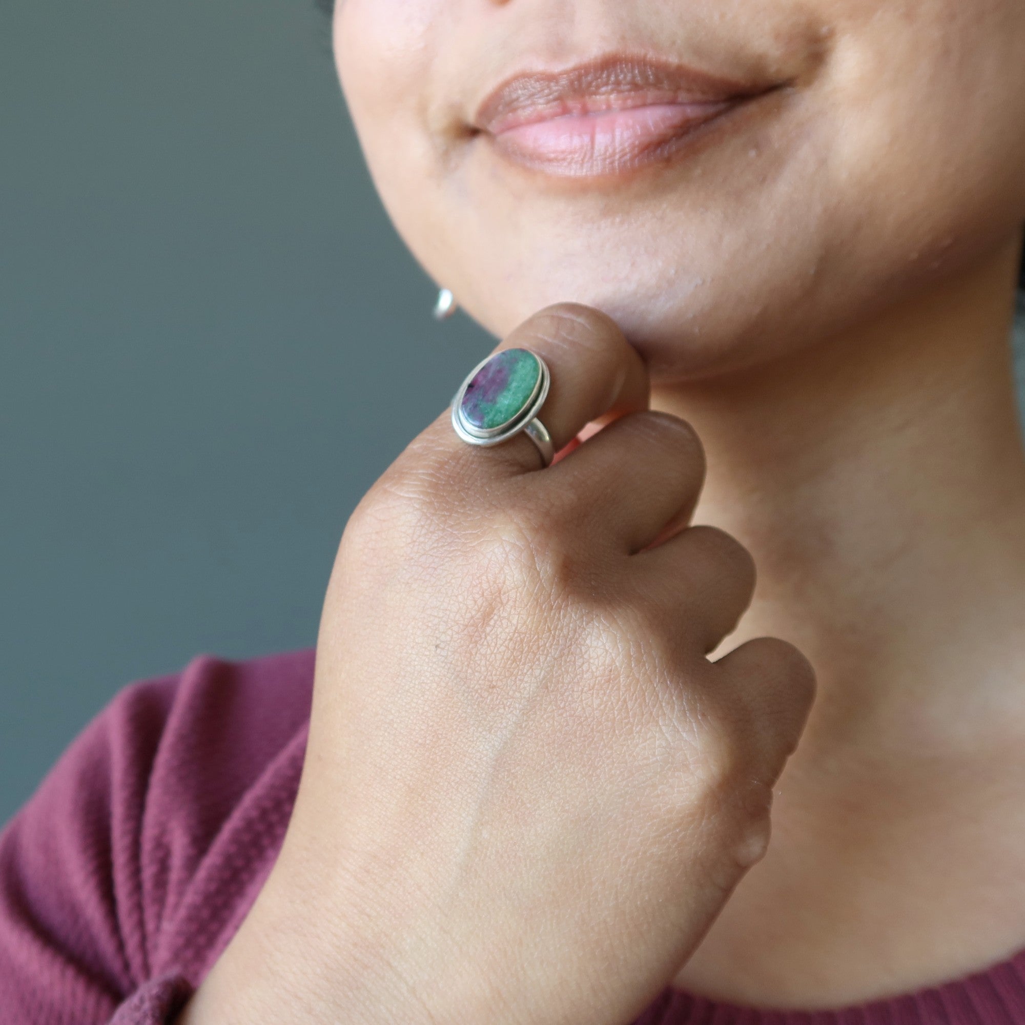 Ruby Zoisite Ring Kisses Sterling Silver Size 6.0