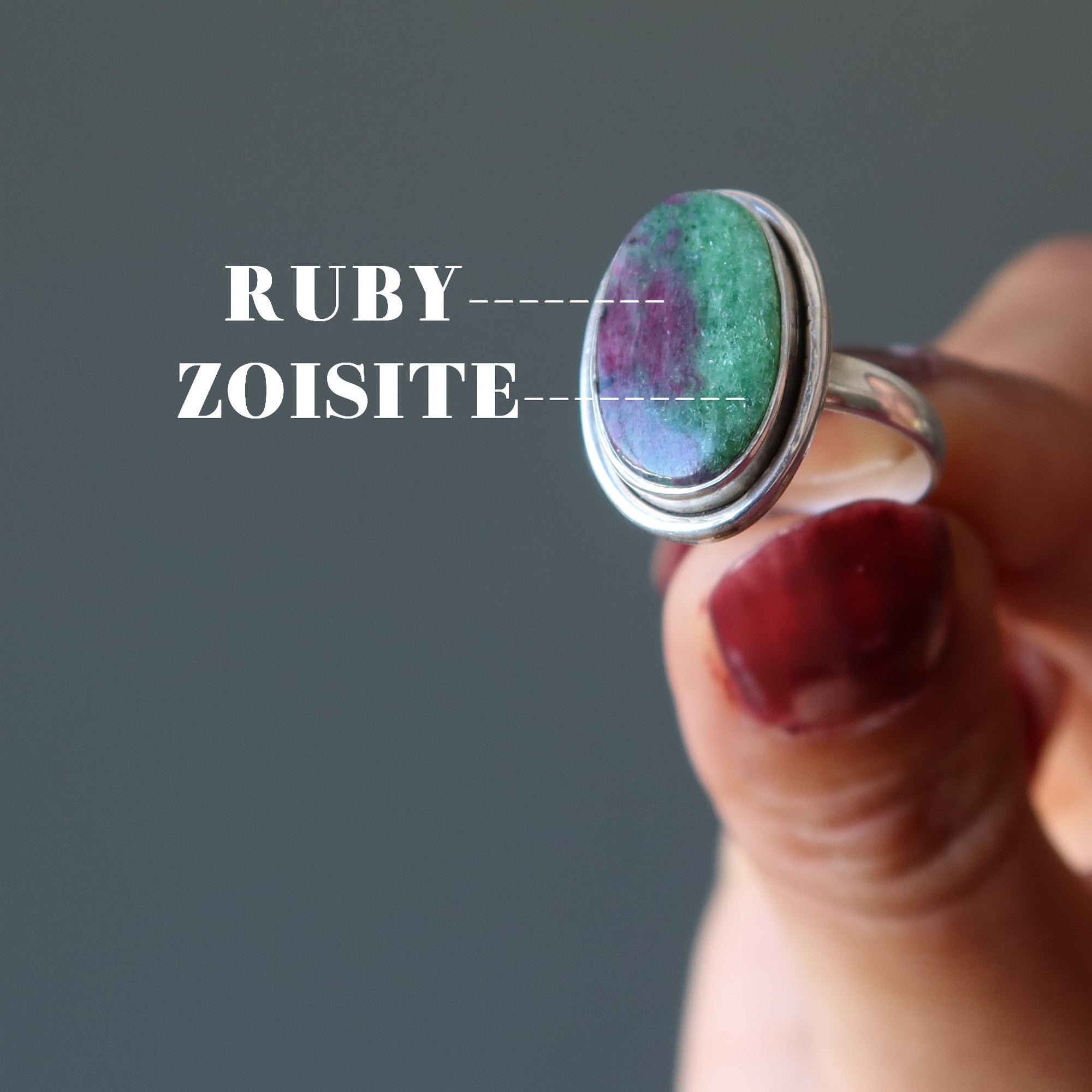 Ruby Zoisite Ring Kisses Sterling Silver Size 6.0
