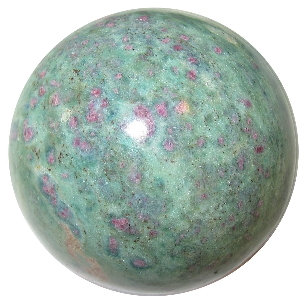 Sphère de rubis fuchsite Boule de cristal Vert pré clair