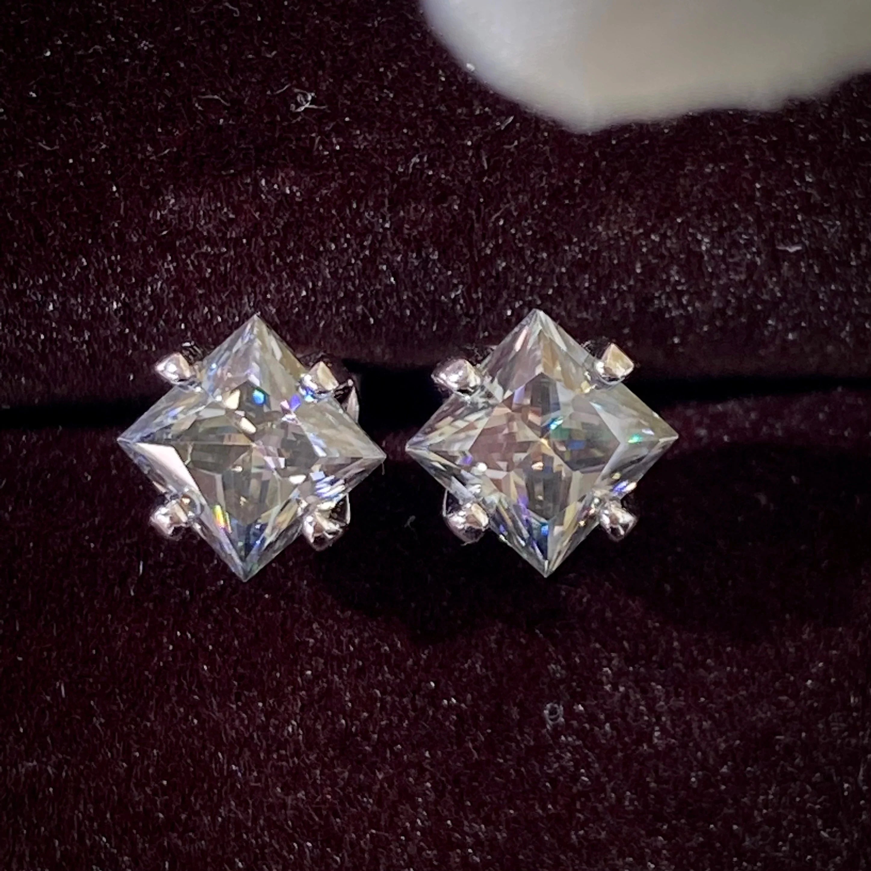 S925 Sterling Silver Gray Princess Cut Moissanite Stud Earrings for Women
