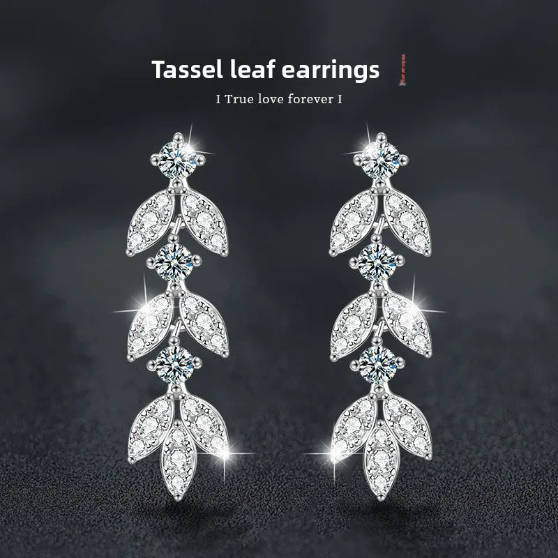 Boucles d'oreilles pendantes à pampilles en moissanite en argent sterling S925 pour femmes