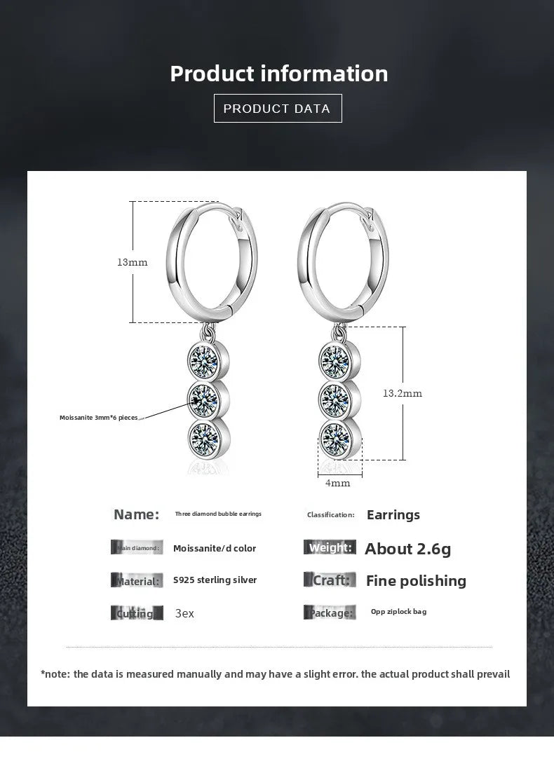 Boucles d'oreilles pendantes à pampilles en moissanite en argent sterling S925 pour femmes