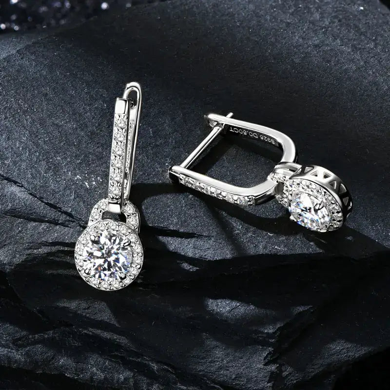 Boucles d'oreilles créoles pendantes en argent sterling S925 avec moissanite 0,5 carat pour femme