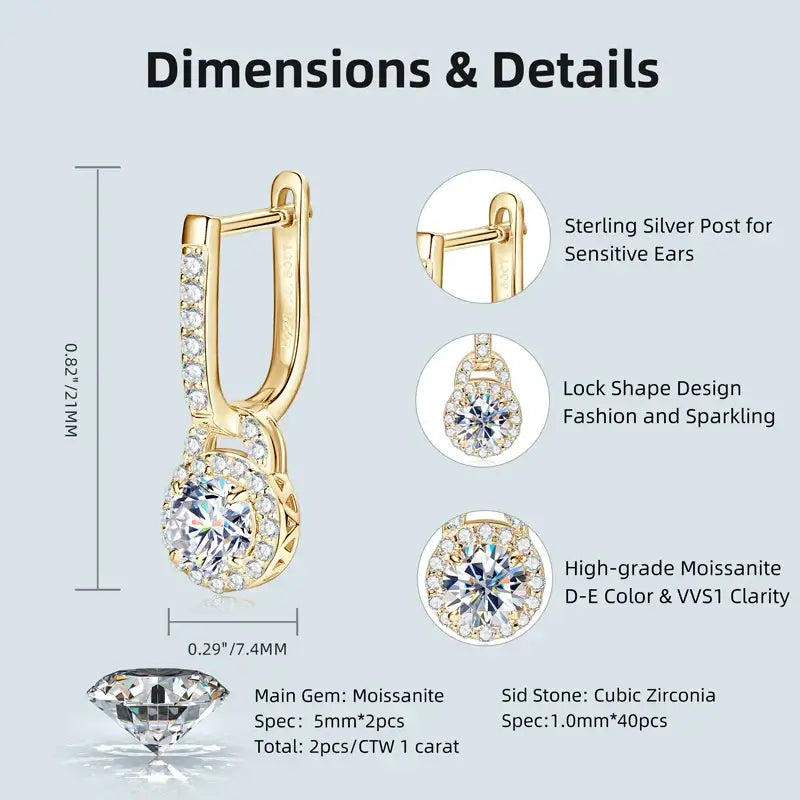 Boucles d'oreilles créoles pendantes en argent sterling S925 avec moissanite 0,5 carat pour femme