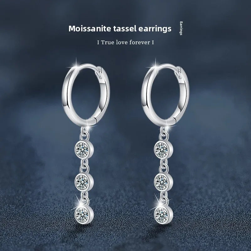 Boucles d'oreilles pendantes à pampilles en moissanite en argent sterling S925 pour femmes