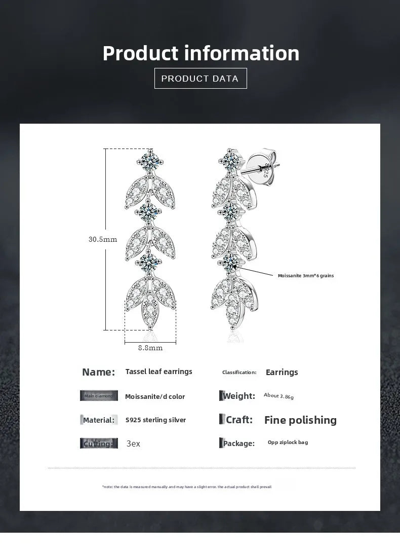 Boucles d'oreilles pendantes à pampilles en moissanite en argent sterling S925 pour femmes
