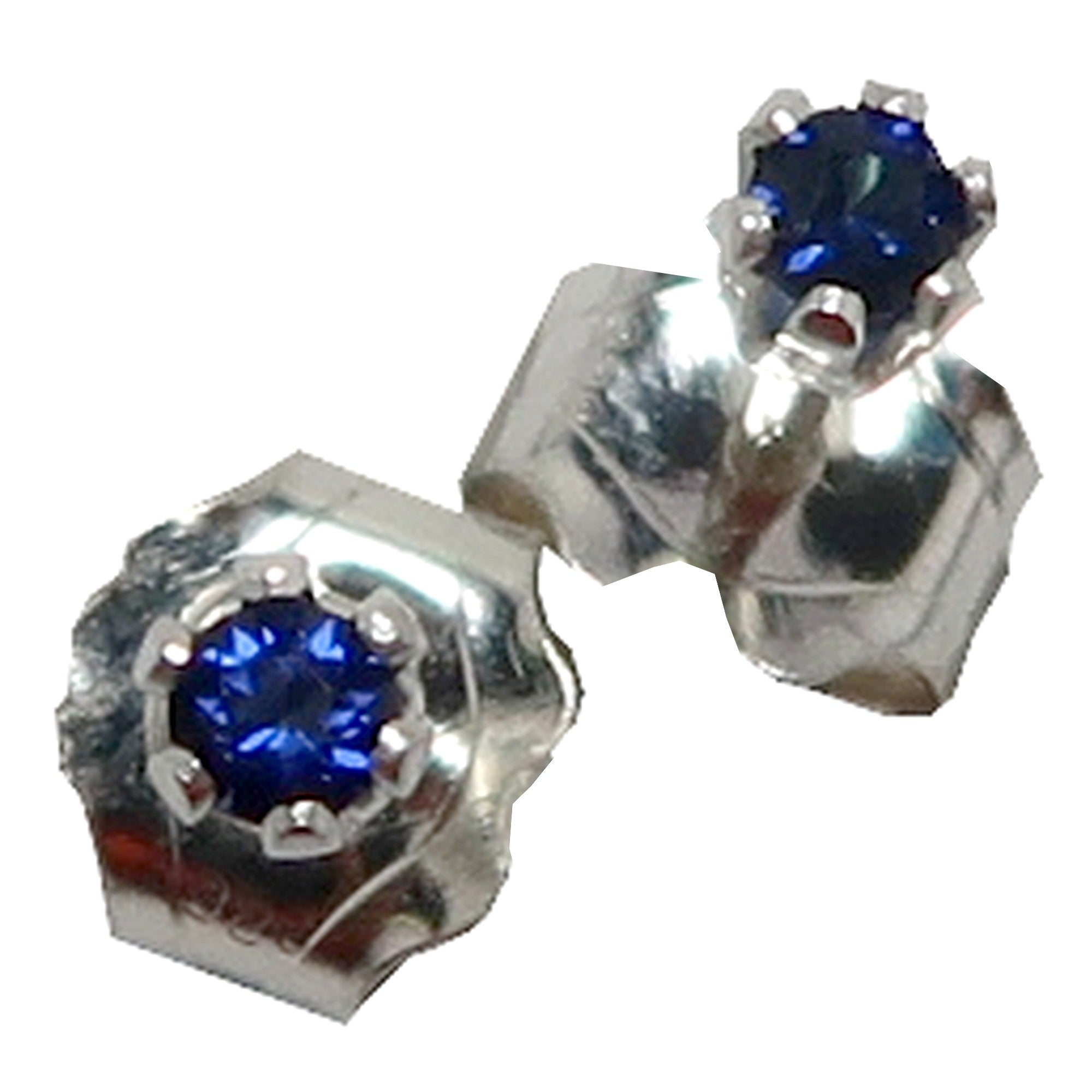 Sapphire Earrings Faceted Blue Gem Studs Sterling Silver