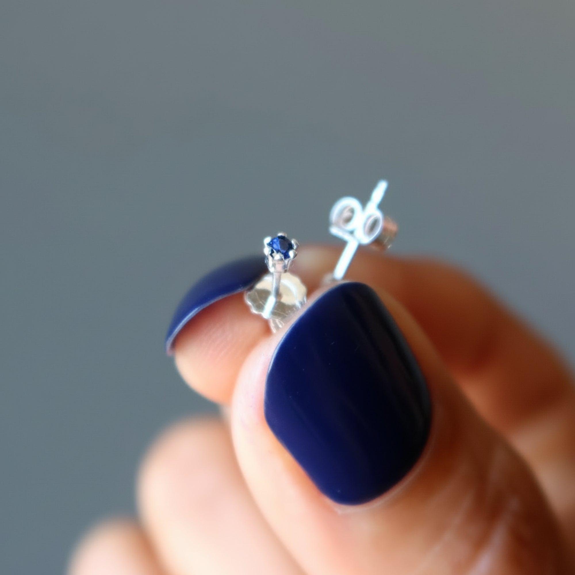 Sapphire Earrings Faceted Blue Gem Studs Sterling Silver