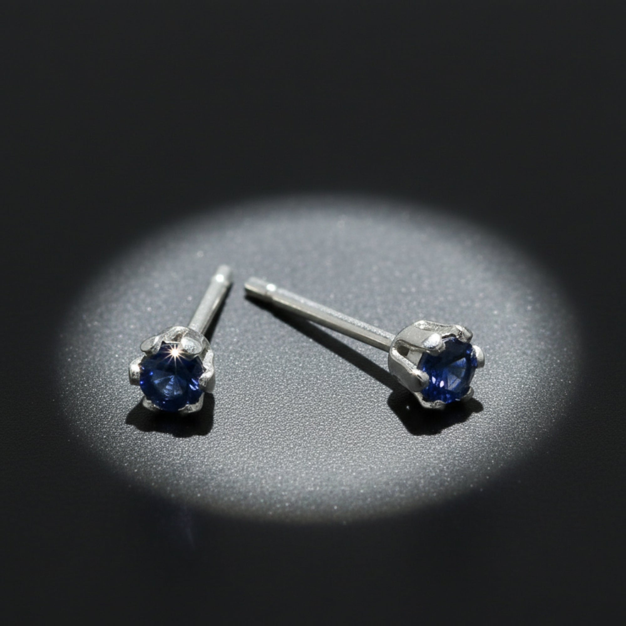 Sapphire Earrings Faceted Blue Gem Studs Sterling Silver