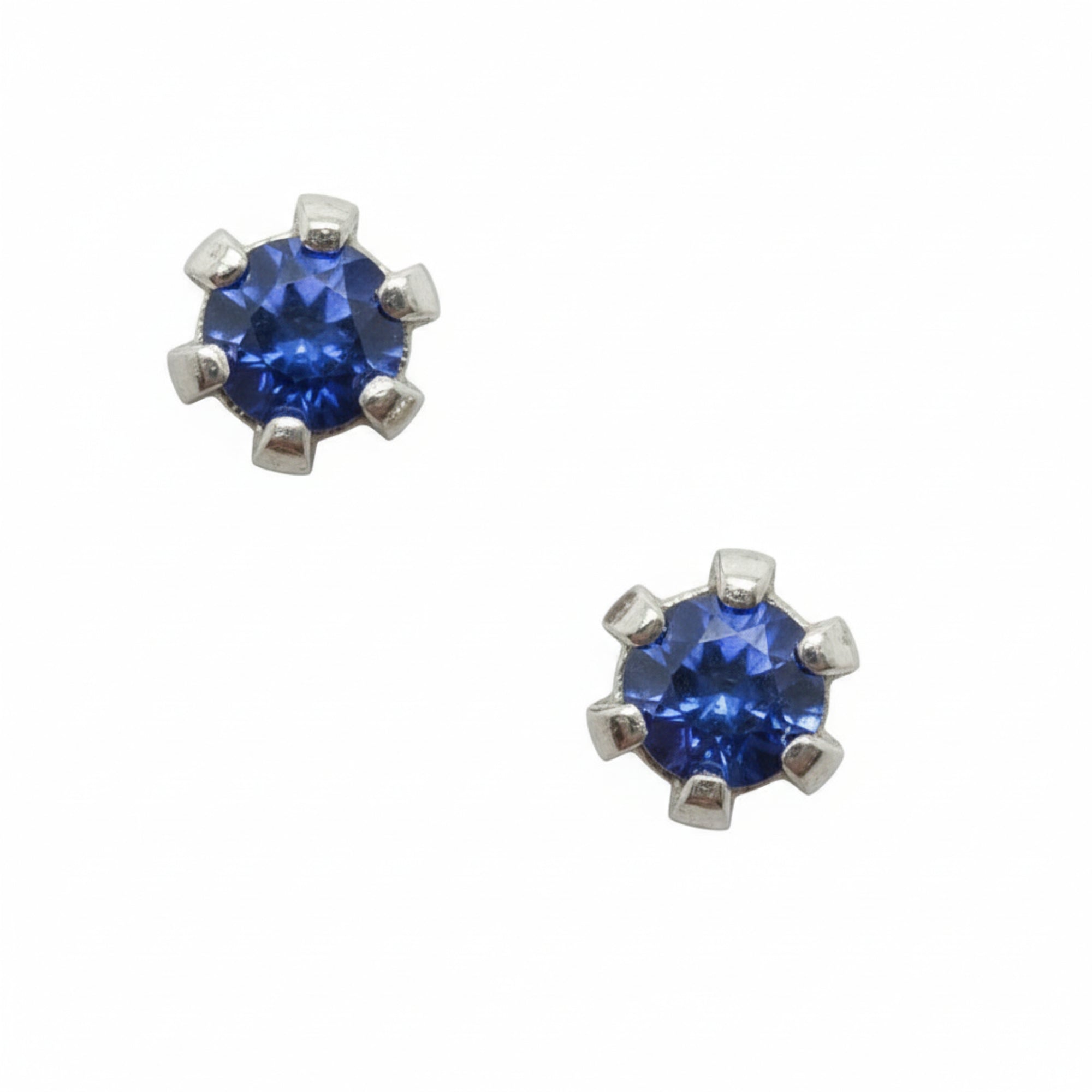 Sapphire Earrings Faceted Blue Gem Studs Sterling Silver