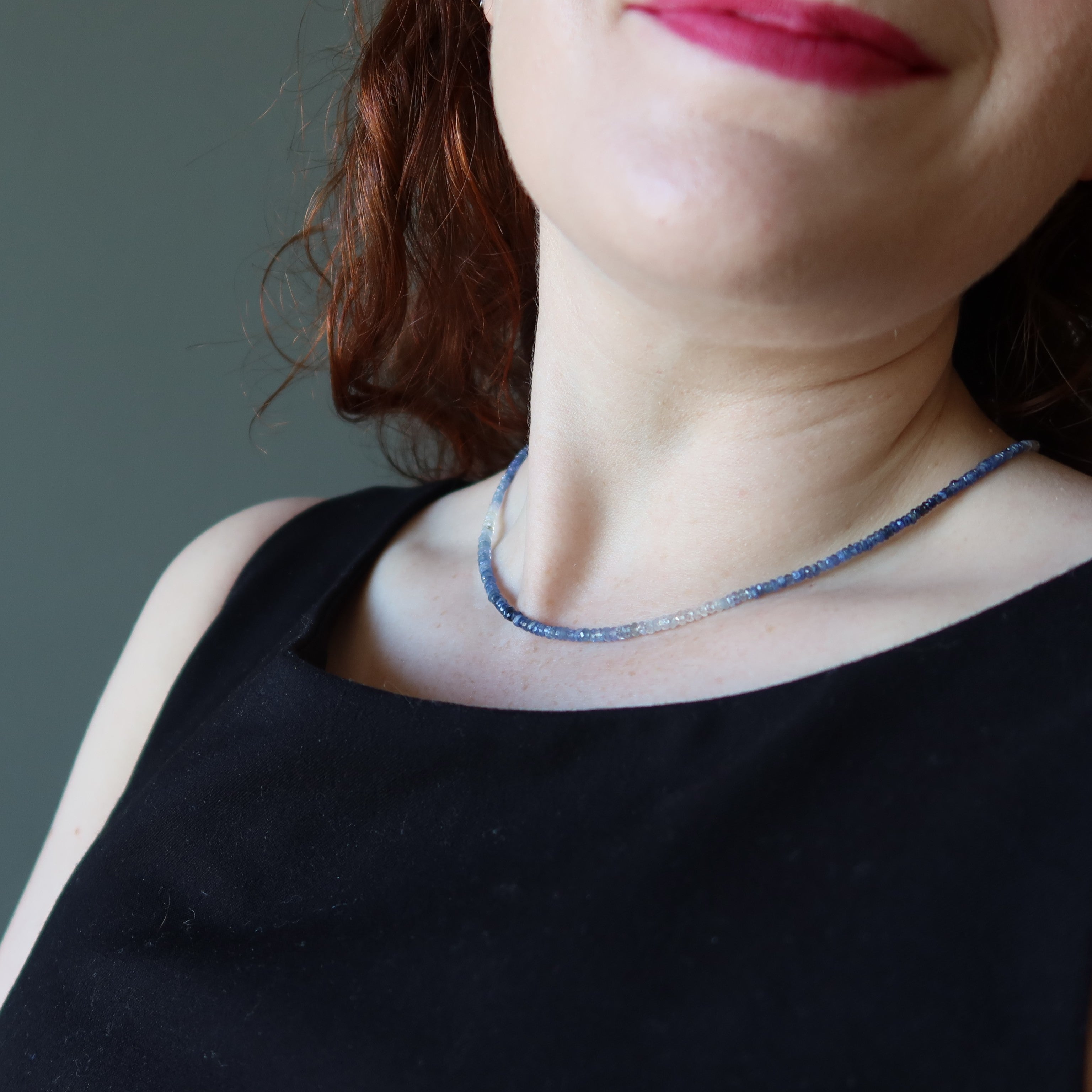 Saphir Halskette Schönheit Blau Echte Edelsteine Sterling Silber