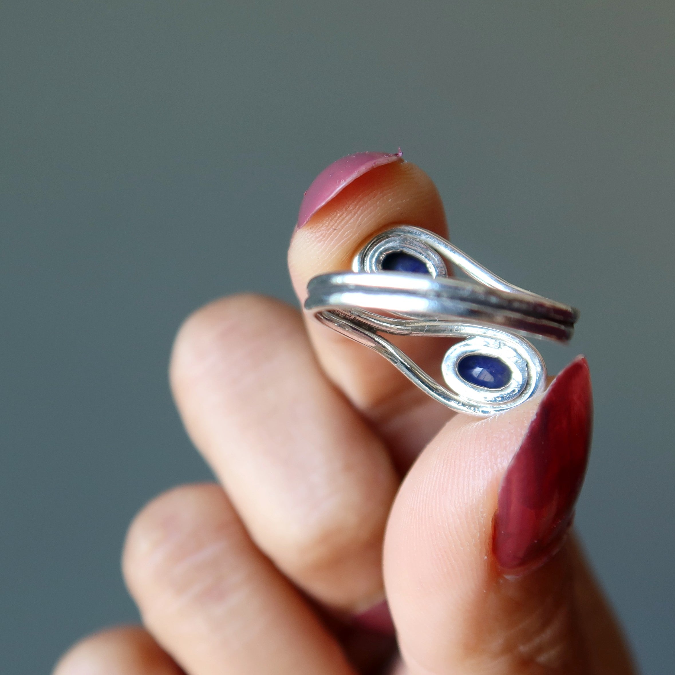 Saphirring Zwillingsseelen Sterlingsilber Verstellbar