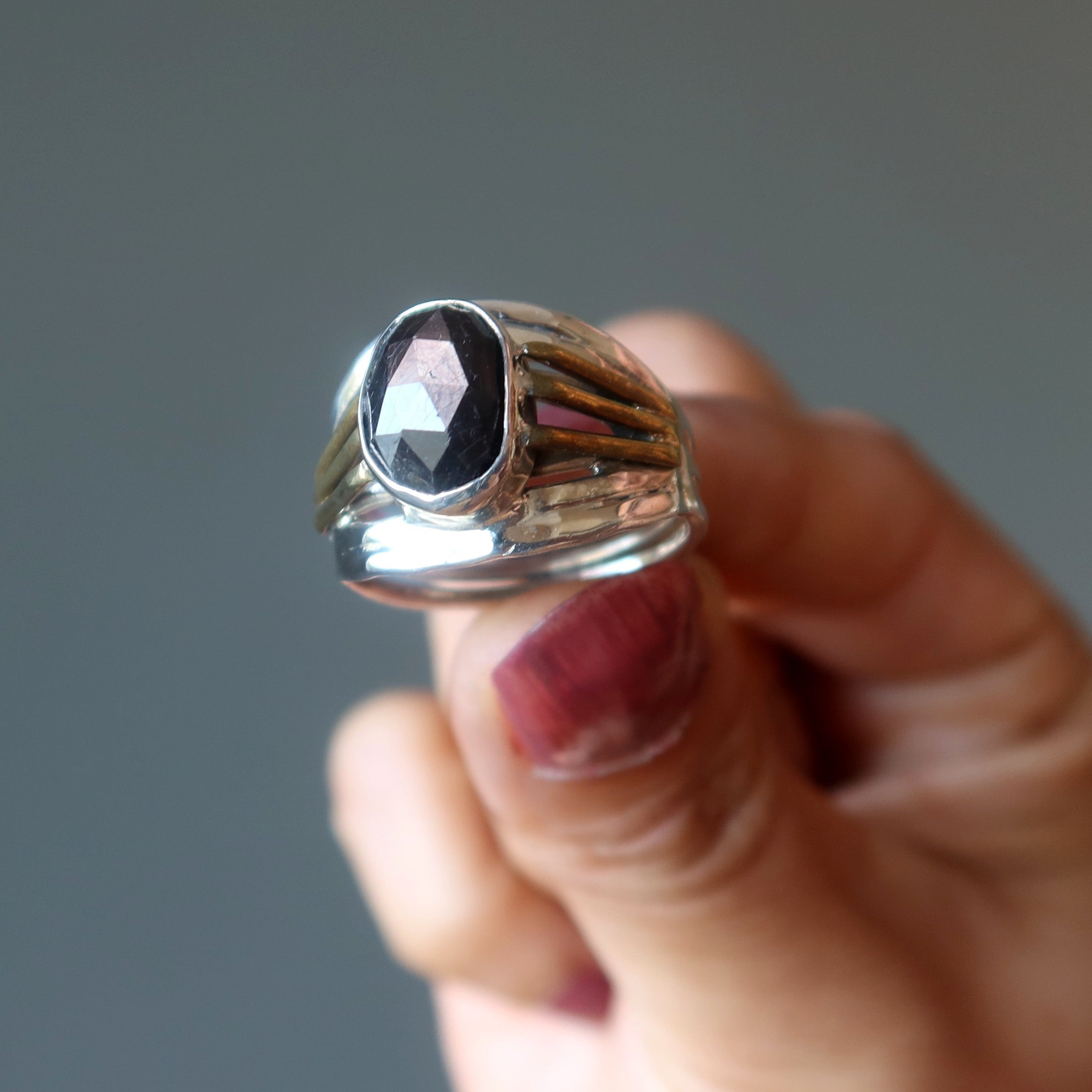 Sapphire Ring Black Bling Sterling Silver Size 8.0
