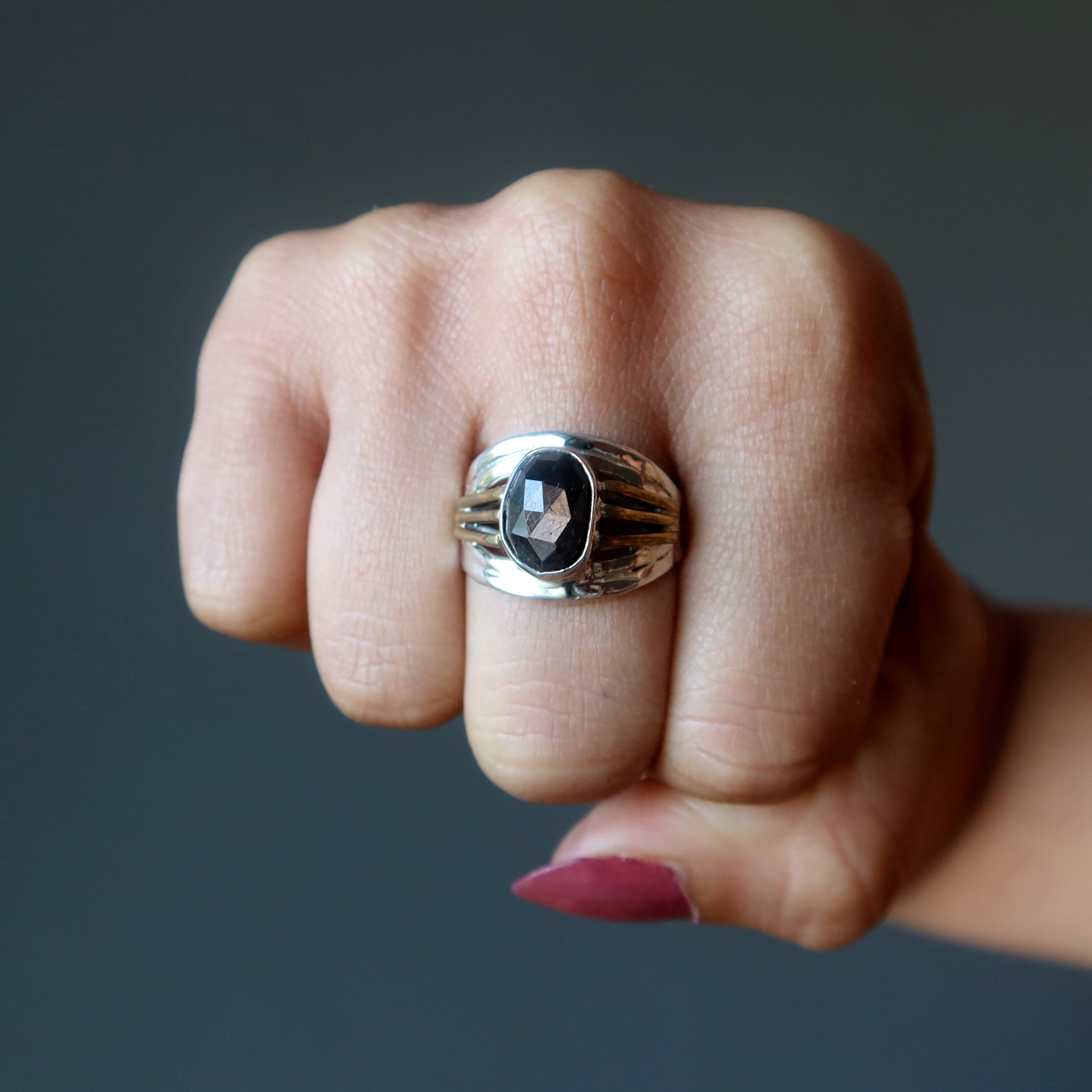 Sapphire Ring Black Bling Sterling Silver Size 8.0