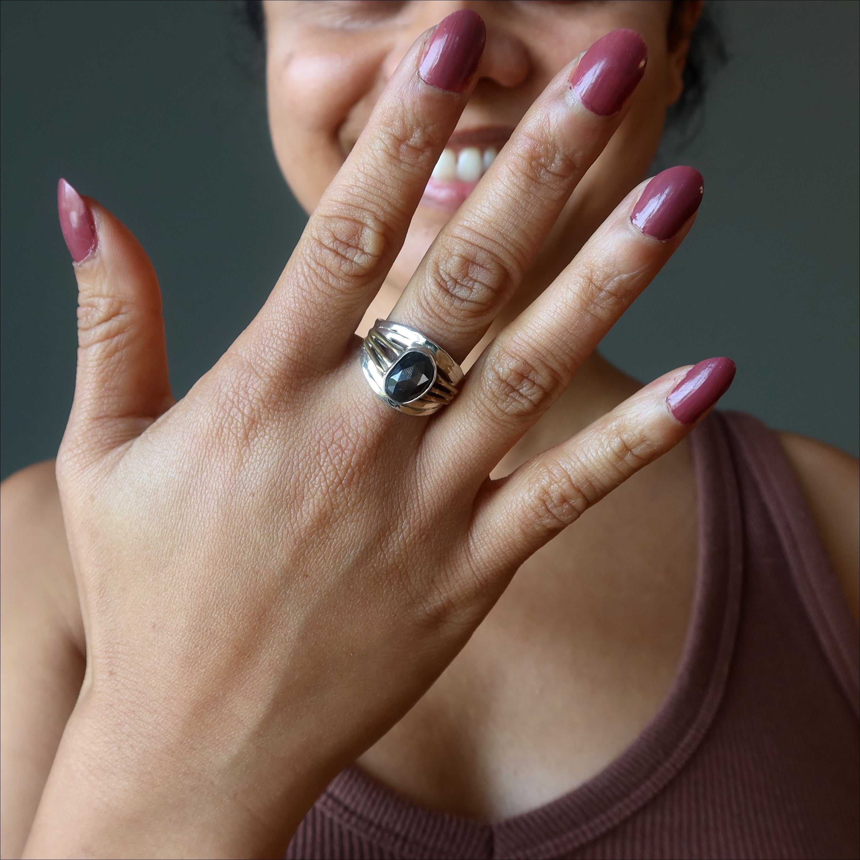 Sapphire Ring Black Bling Sterling Silver Size 8.0