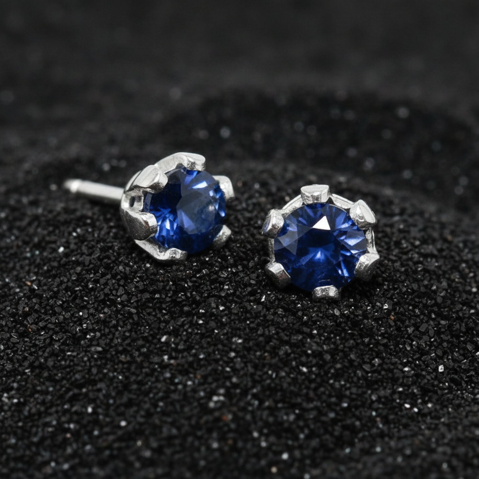 Sapphire Earrings Faceted Blue Gem Studs Sterling Silver