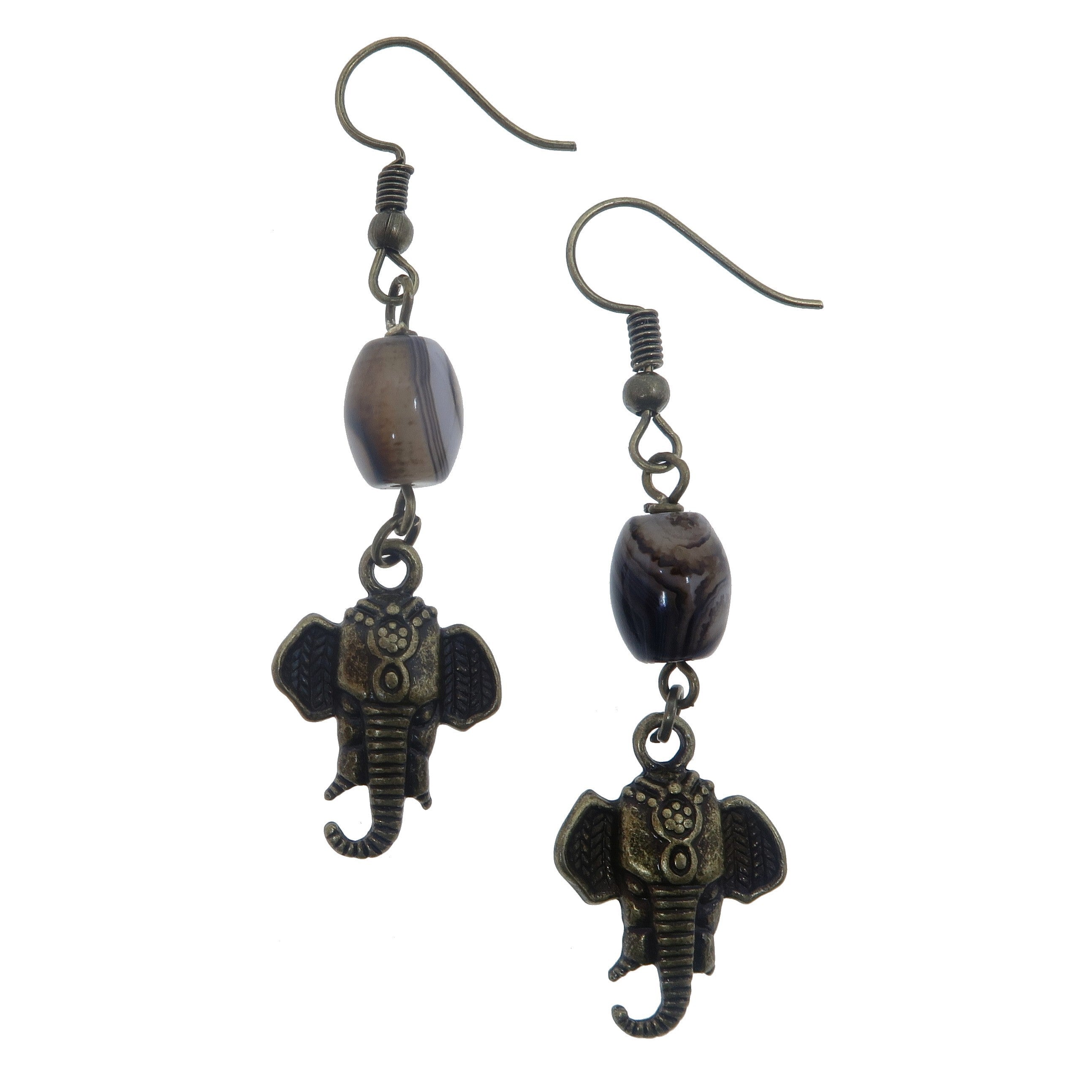 Boucles d'oreilles sardonyx Éléphant puissant Gemme brune rayée
