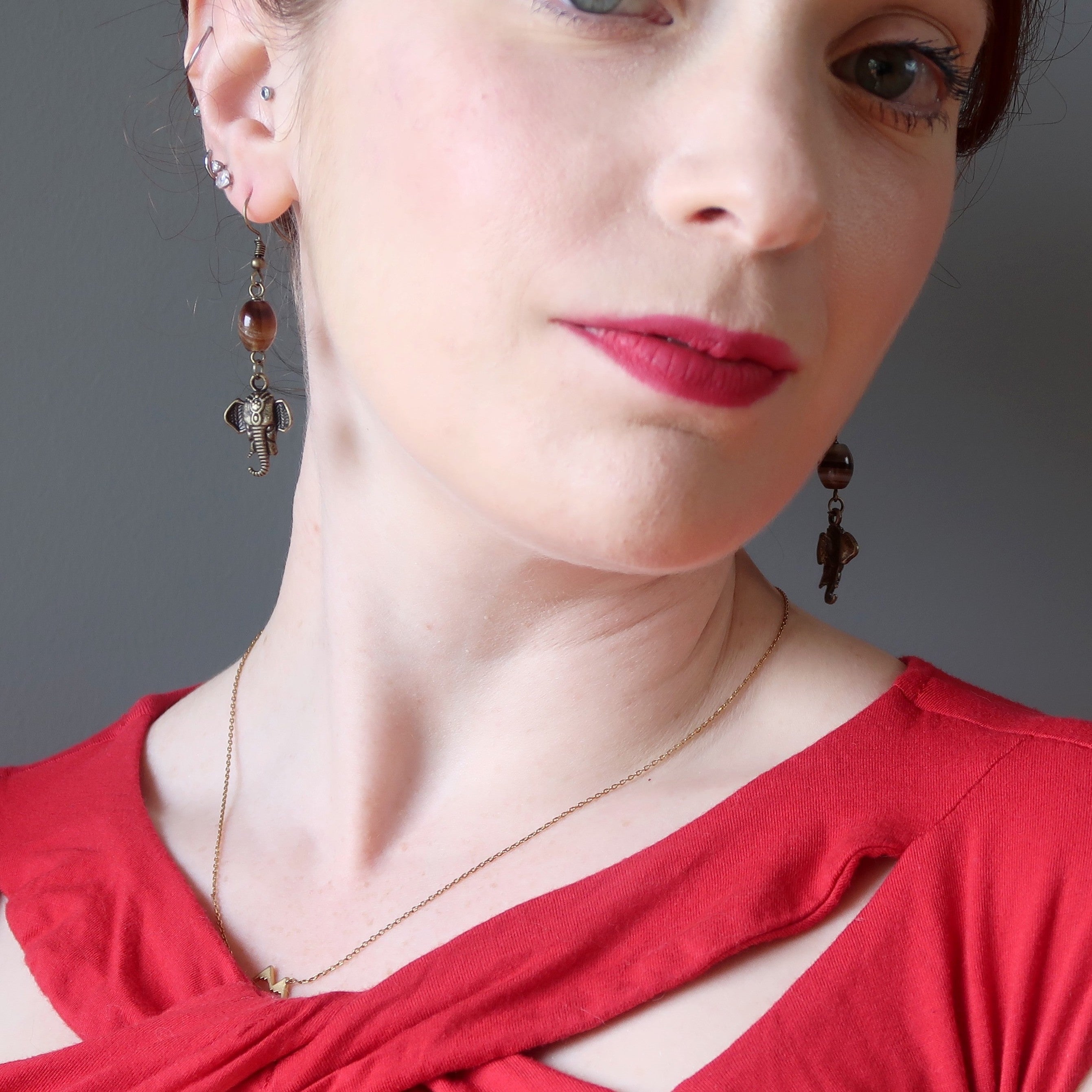 Boucles d'oreilles sardonyx Éléphant puissant Gemme brune rayée