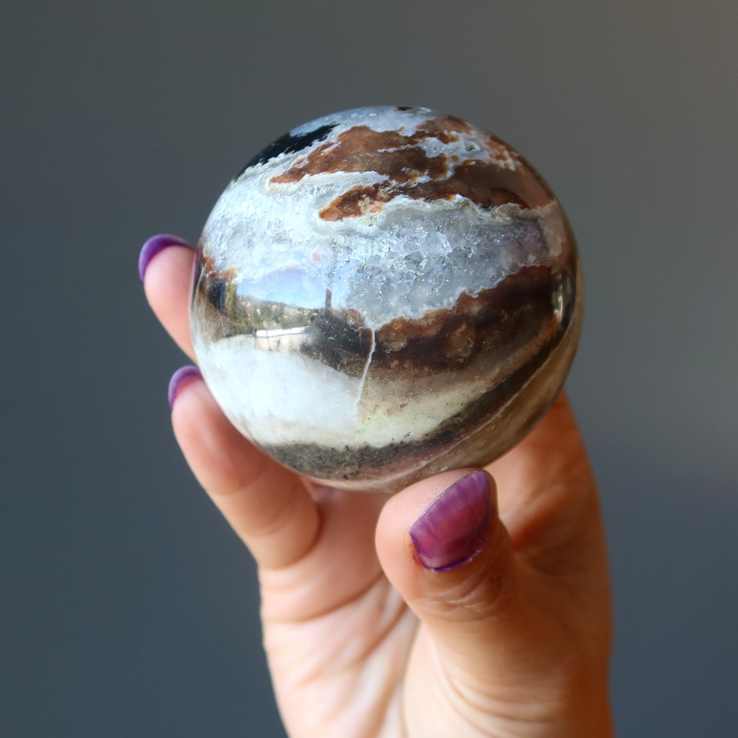 Sardonyx Sphere Brown Cream Aura Saver Crystal Ball